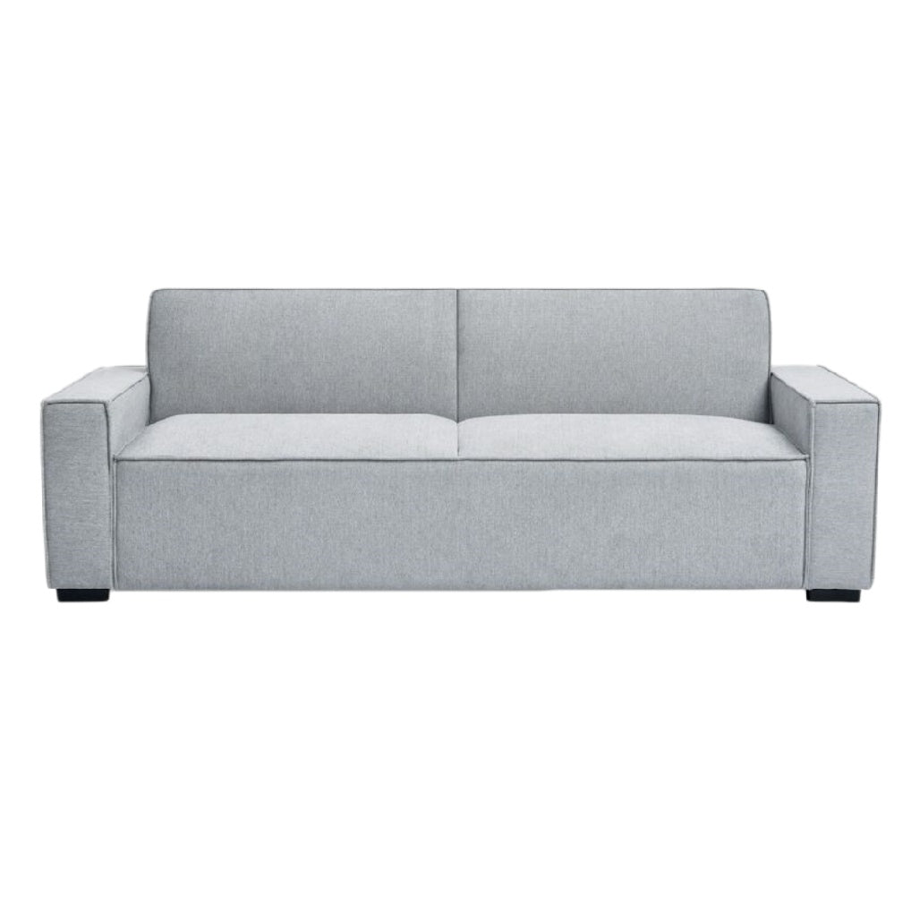 Canapé moderne en tissu gris avec accoudoirs carrés