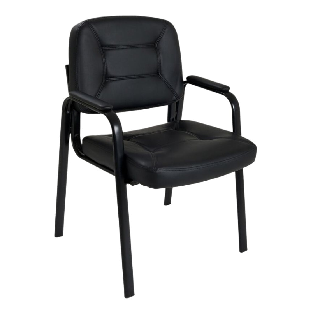 Chaise de bureau en cuir noir avec accoudoirs et structure en métal
