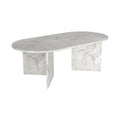 Titre technique : Table ovale en marbre blanc avec bases en bloc