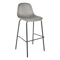 Titre technique : Chaise de bar en velours gris avec pieds en métal noir