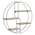 Étagère Murale Ronde en Métal avec Tablettes en Bois