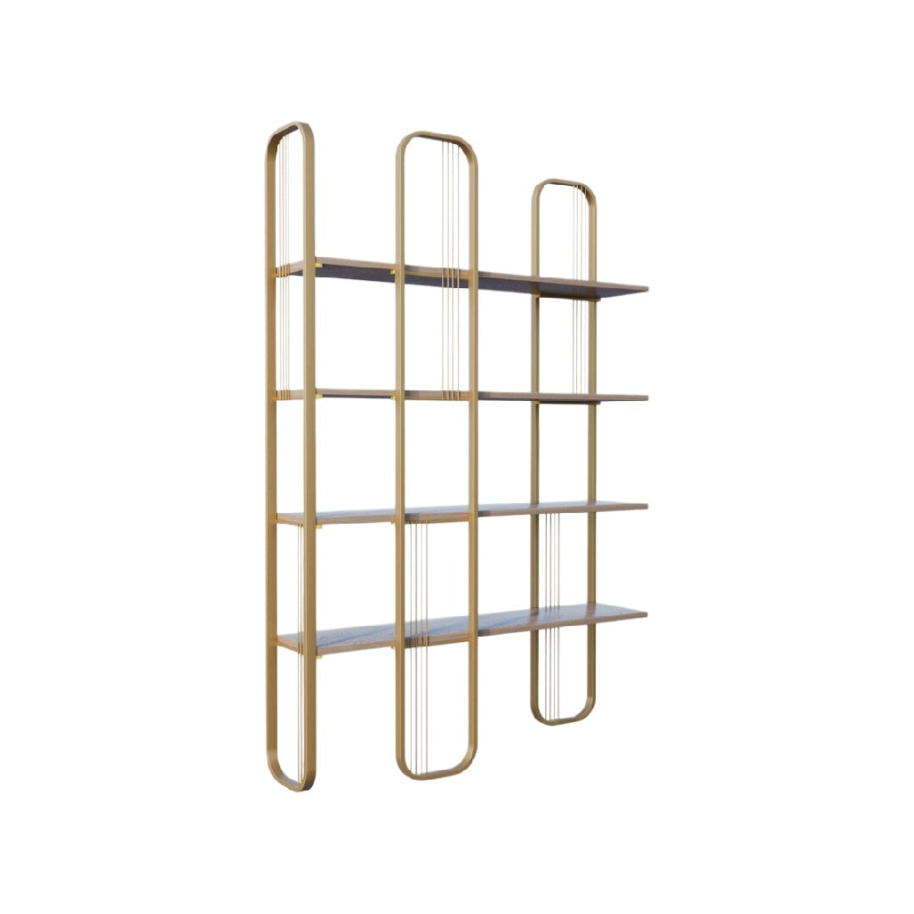 Étagère moderne en métal doré avec étagères en bois