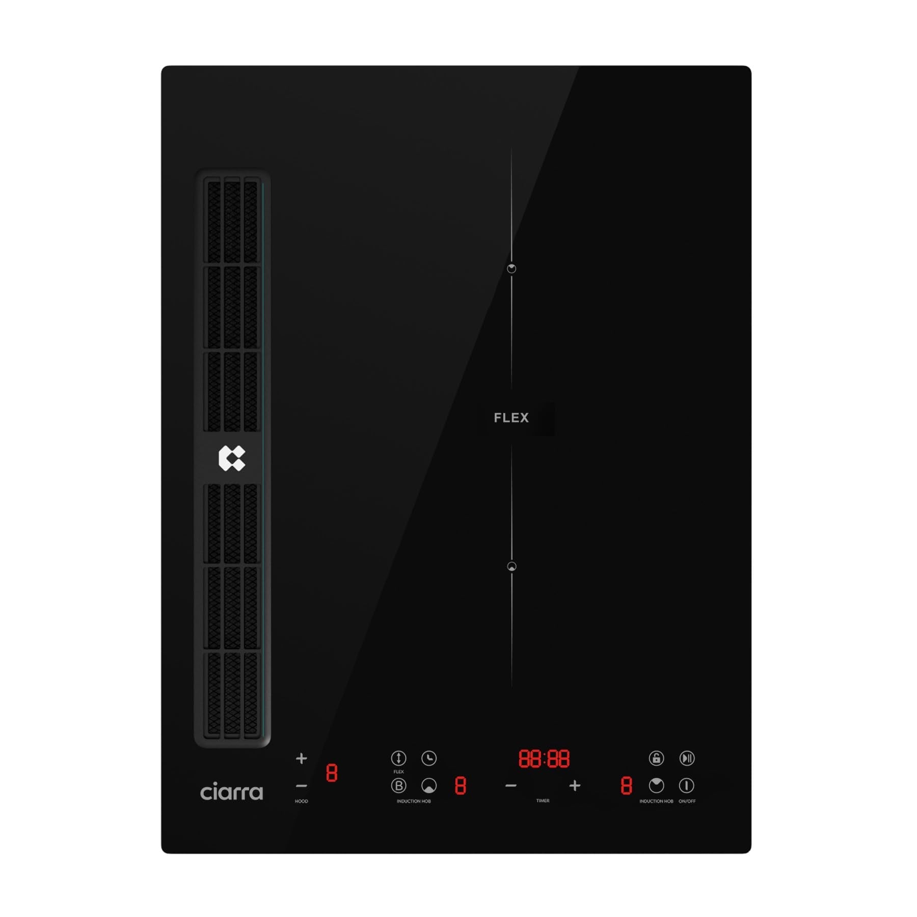 CIARRA ONE CBBEH392BF Plaque de cuisson à induction avec hotte aspirante, hotte de table intégrée, 39 cm, 2 plaques, Flexzone, 9 niveaux, sécurité enf