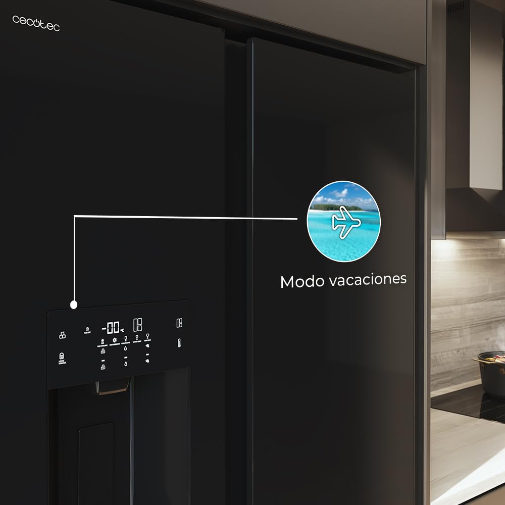 Cecotec Réfrigérateur avec 3 portes Bolero CoolMarket TDW 529 WID Black Glass E. Réfrigérateur 3 portes noir, cave à vin, 529L, Inverter Plus, Total No Frost, E, MultiAirFlow, Fast Cooling.