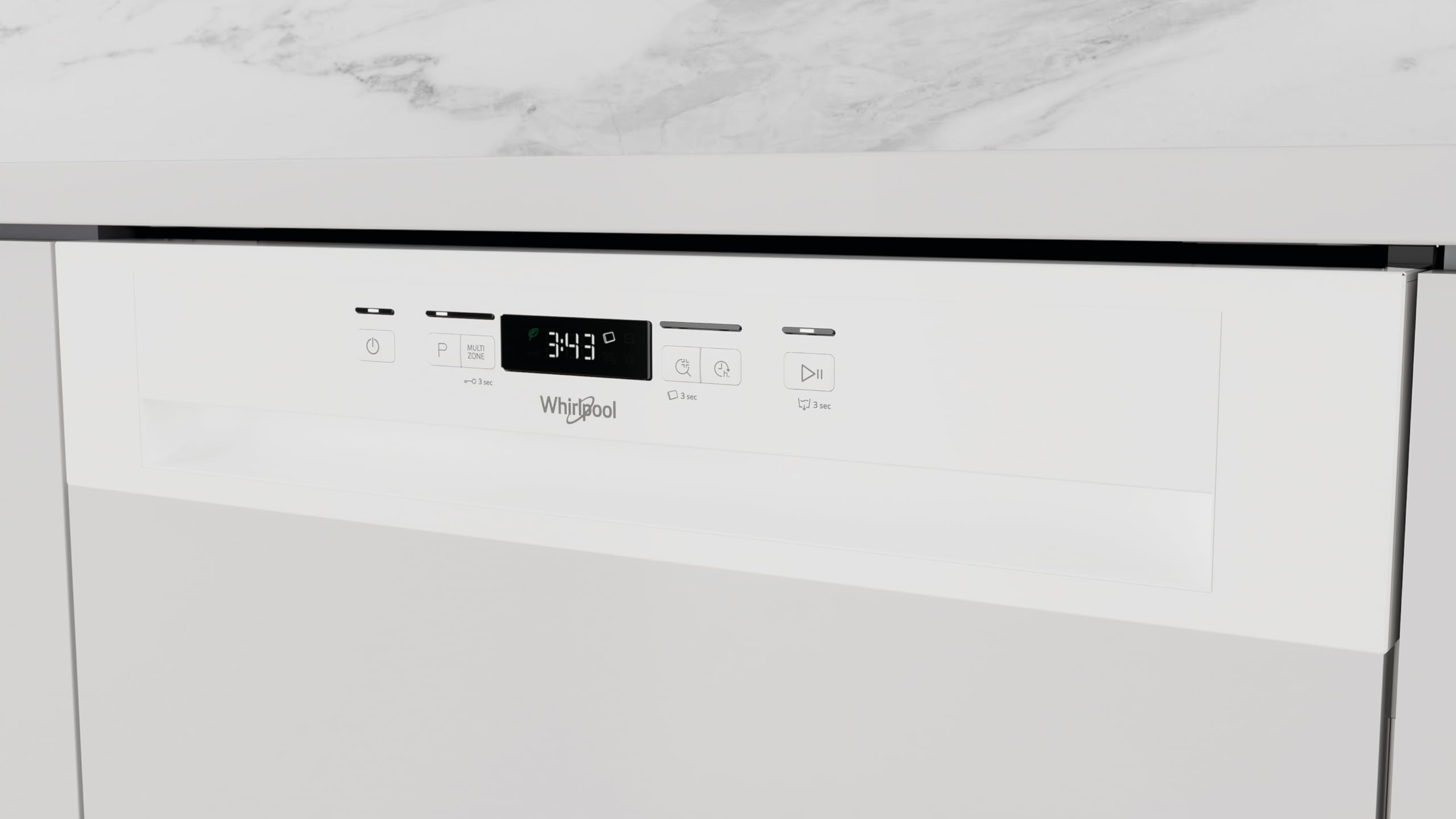 Lave vaisselle encastrable 60 cm Whirlpool WBC3C26 - Lave vaisselle integrable Bandeau blanc - Classe énergétique A++ / Affichage temps restant - Départ différé