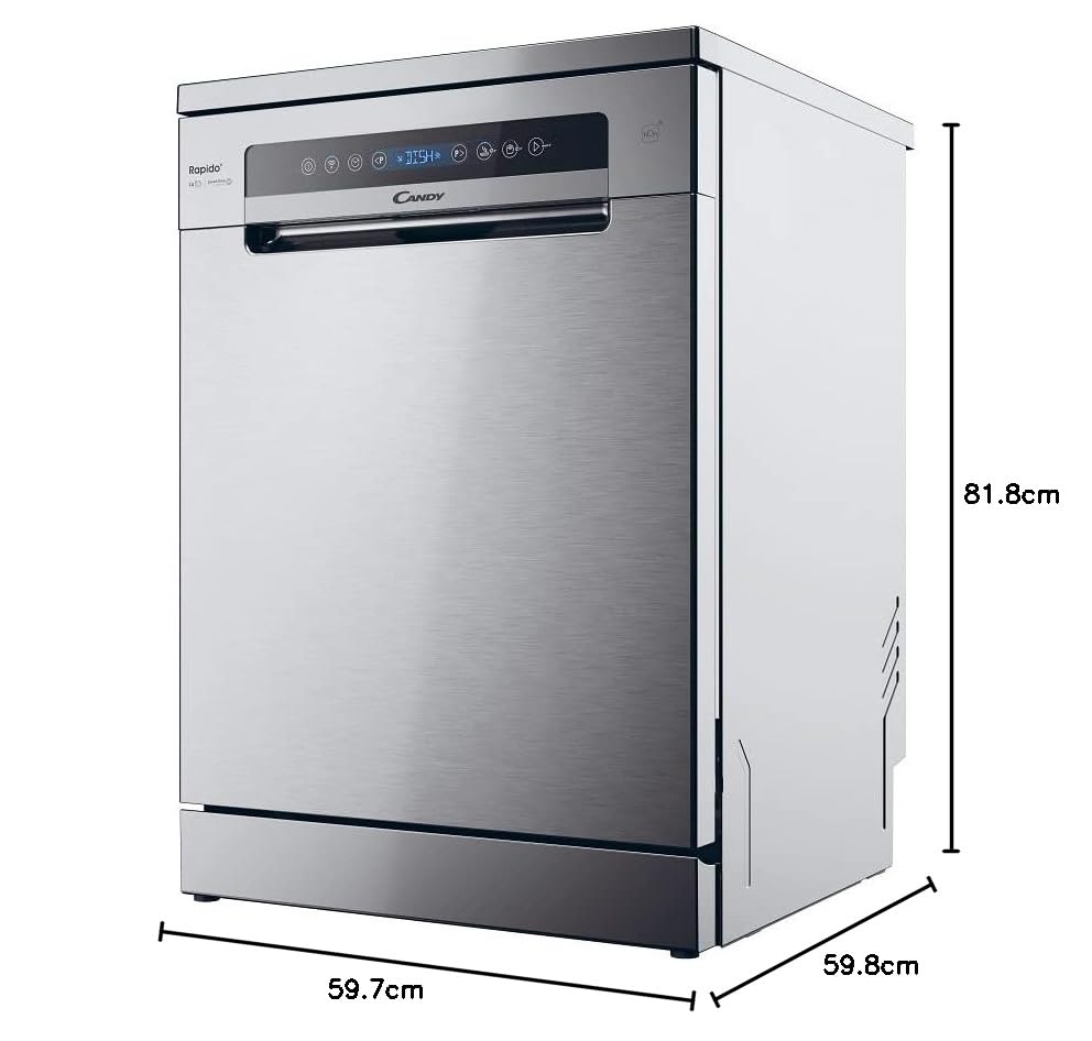 CANDY - Lave-Vaisselle - Pose Libre - 14 Couverts - Classe Énergétique C - Maxi Cuve, Wash & Dry 35 min, Ouverture Automatique, Contrôle à Distance - Inox - 60 x 82 cm - Modèle CF 4C6F0X