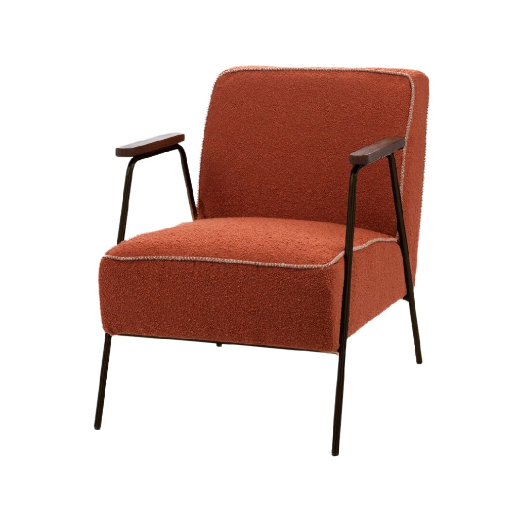 Titre technique : Fauteuil moderne en tissu bouclé avec structure métallique