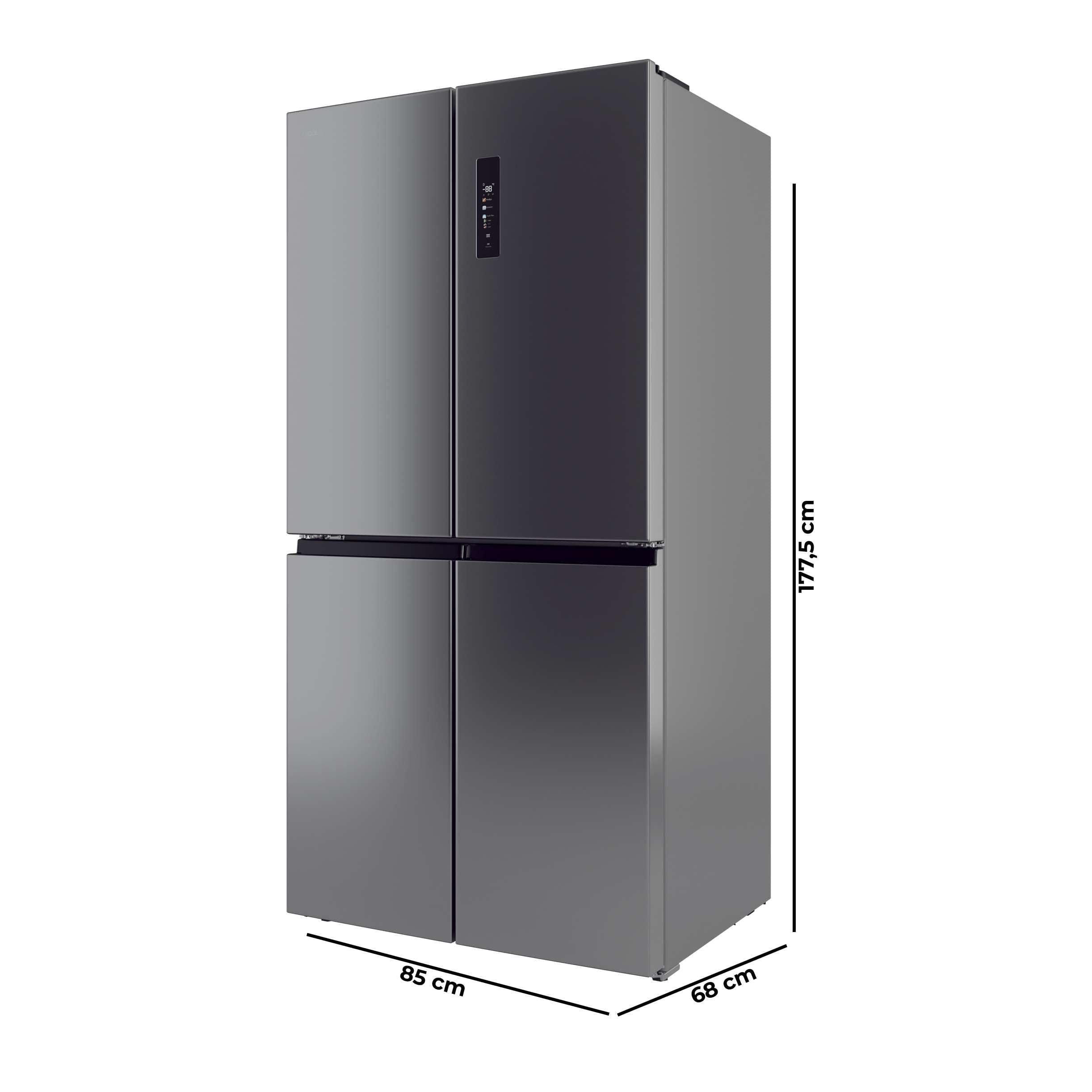Cecotec Réfrigérateur 4 Portes No Frost Bolero CoolMarket 4D 503 Inox E, 503L, Hauteur 177,5 cm et 85,3 cm Largeur, MetalFlexCooling, Compresseur Inve