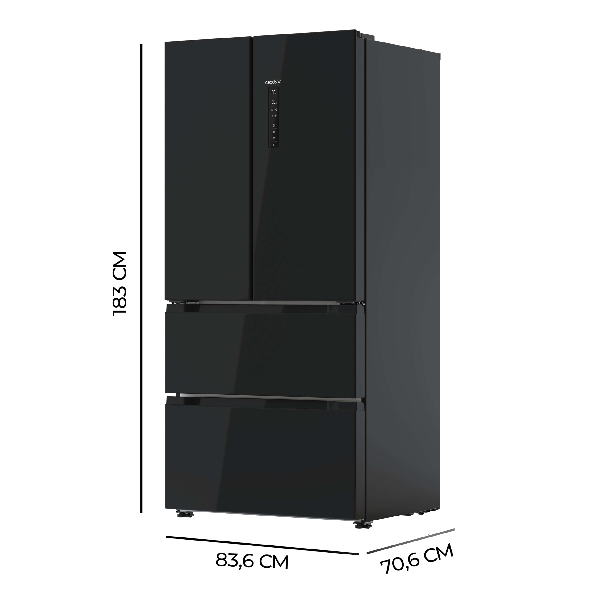 Cecotec Refrigerator Glass French Door 510 L Bolero CoolMarket FD 510 Glass E. 183 cm High, 84 cm Wide, Motor Inverter Plus, Fast Cooling and Fast Freezing, MultiAirFlow, Total NoFrost