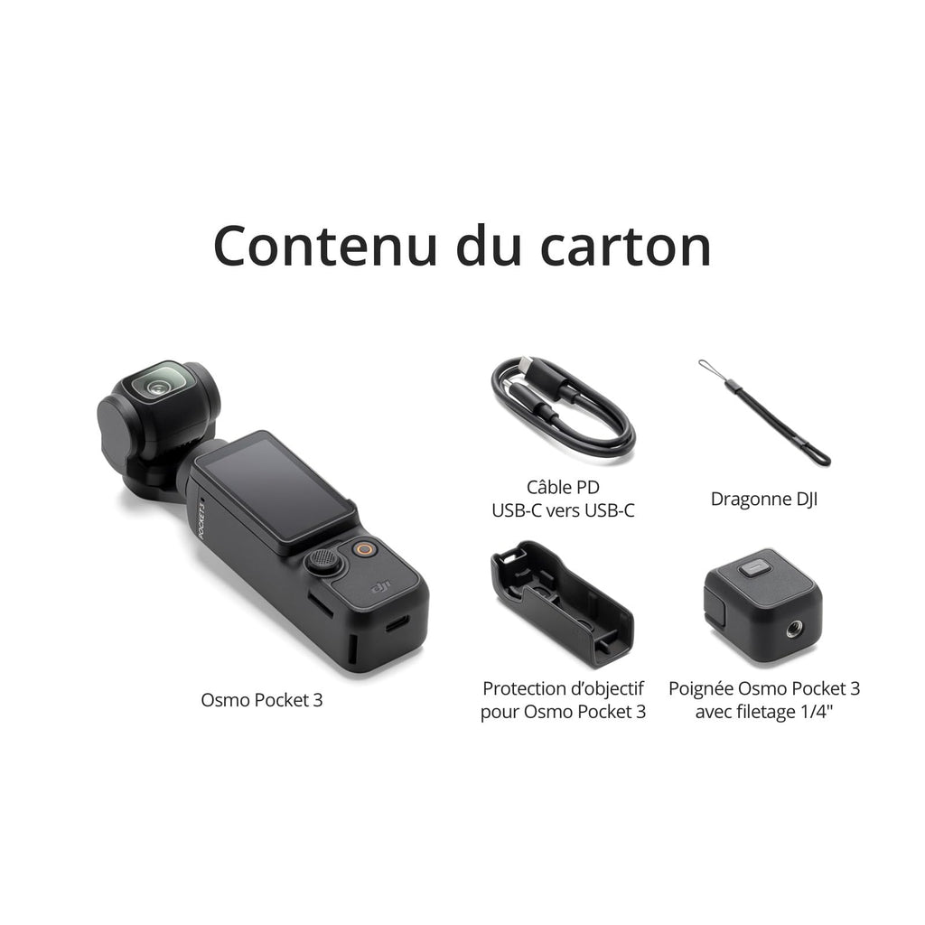 DJI Osmo Pocket 3, digital camera vlog CMOS 1'' et Vidéo 4K/120 ips, Stabilisation à 3 axes, MAP rapide,Suivi Facial/Objets,Écran tactile rotatif 2",p