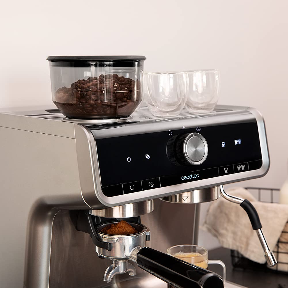 Cecotec Machine à café Express Power Espresso 20 Barista Cream. 2 Thermoblocks, 20Bars, Manomètre, Mode Auto pour 1 et 2 Café(s), Buse vapeur Orientable, Conduit pour Infusions, 2900W.