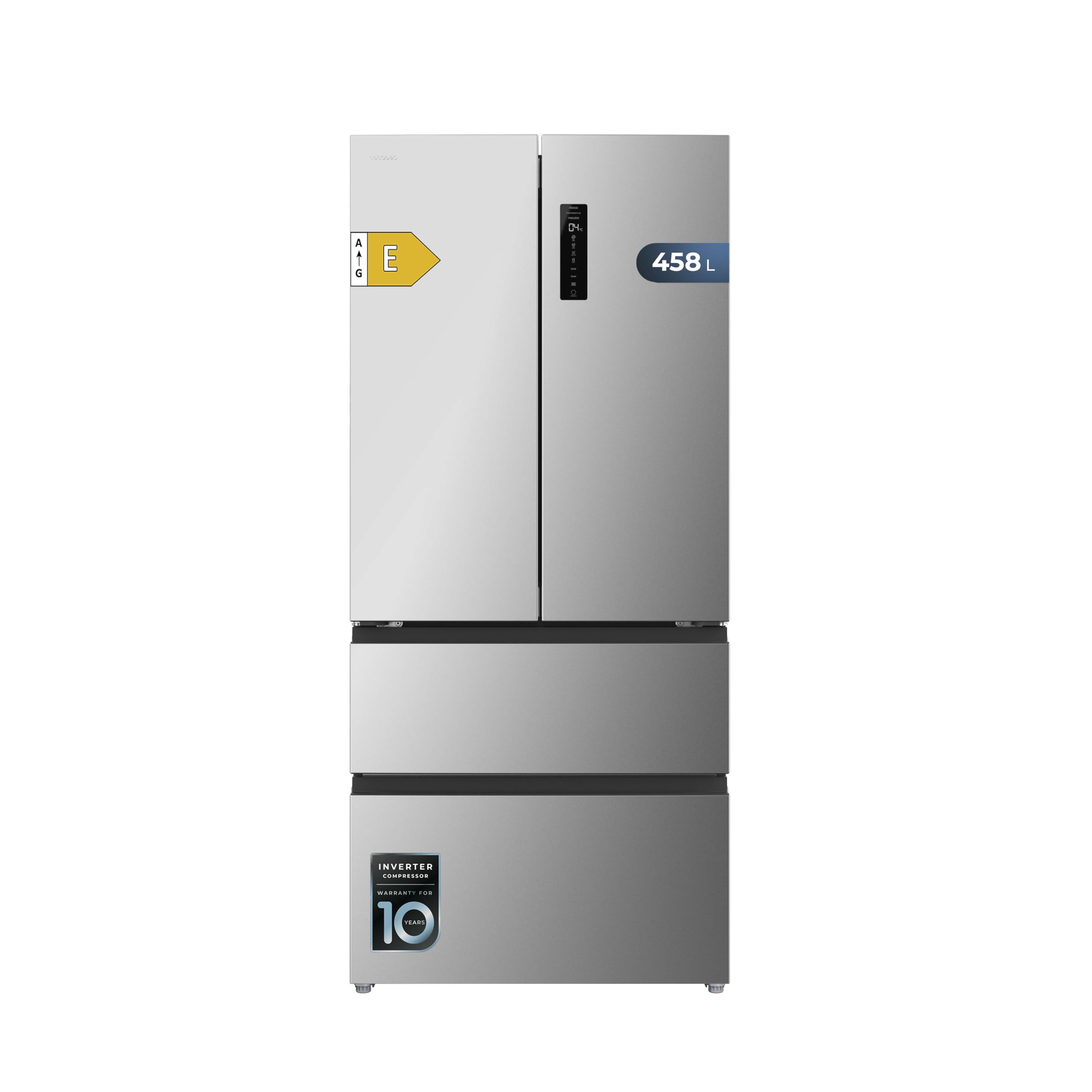Cecotec Réfrigérateur Porte Française de 4 Portes Semi-Intégrable 458L Total No Frost Bolero CoolMarket F2D 458 SBI Inox E, Hauteur 189 cm et 83 cm Largeur, MetalFlexCooling, Compresseur Inverter