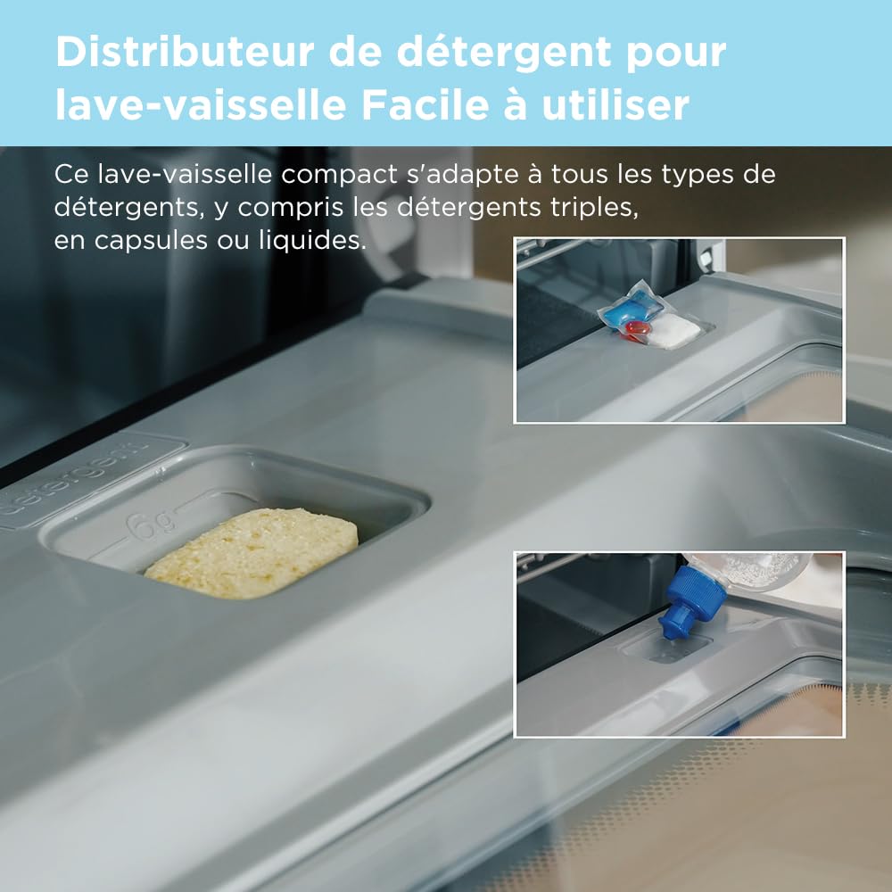 COMFEE' Lave-vaisselle de comptoir, mini lave-vaisselle de table avec 6 programmes, lavage à la vapeur,Soins pour bébé et lavage des fruits, sans plom