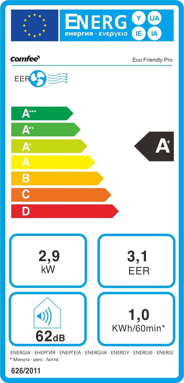 COMFEE' Climatiseur Mobile 12000 BTU/H 3,5 kW, 3 Modes, Fonction Follow Me, Télécommande, pour grandes pièces de 43㎡/117m³, Kit d'évacution inclus, Réfrigérant naturel, PAC 12000