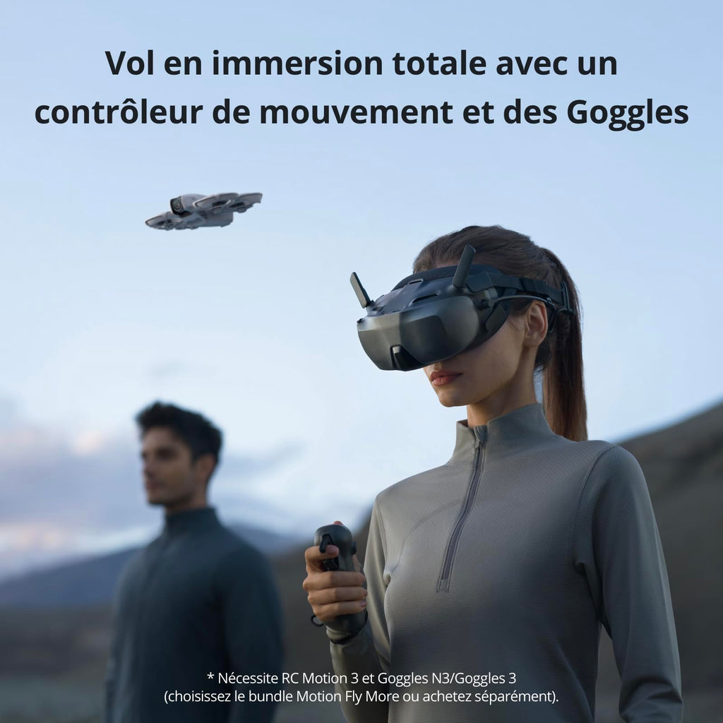 Bundle Motion Fly More DJI Neo, Mini Drone avec Caméra 4K UHD pour Adultes, Drone Suiveur qui Vole Seul de 135 g, Décollage du Creux de la Main, Suivi de Sujet, avec RC Motion 3 et 3 Batteries