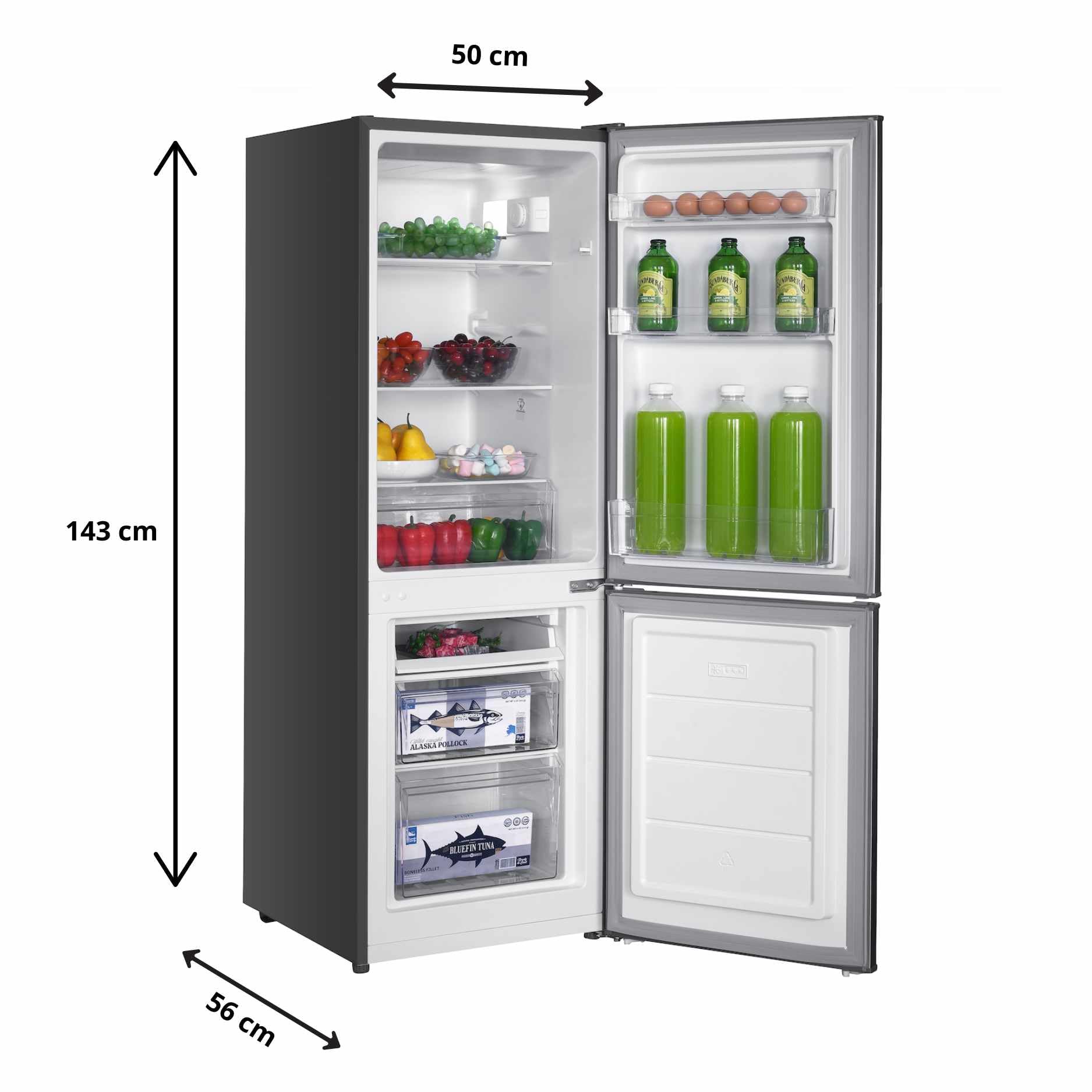 GEDTECH Réfrigérateur combiné congélateur bas 173L GCB173SL - Silver - Hauteur 143cm