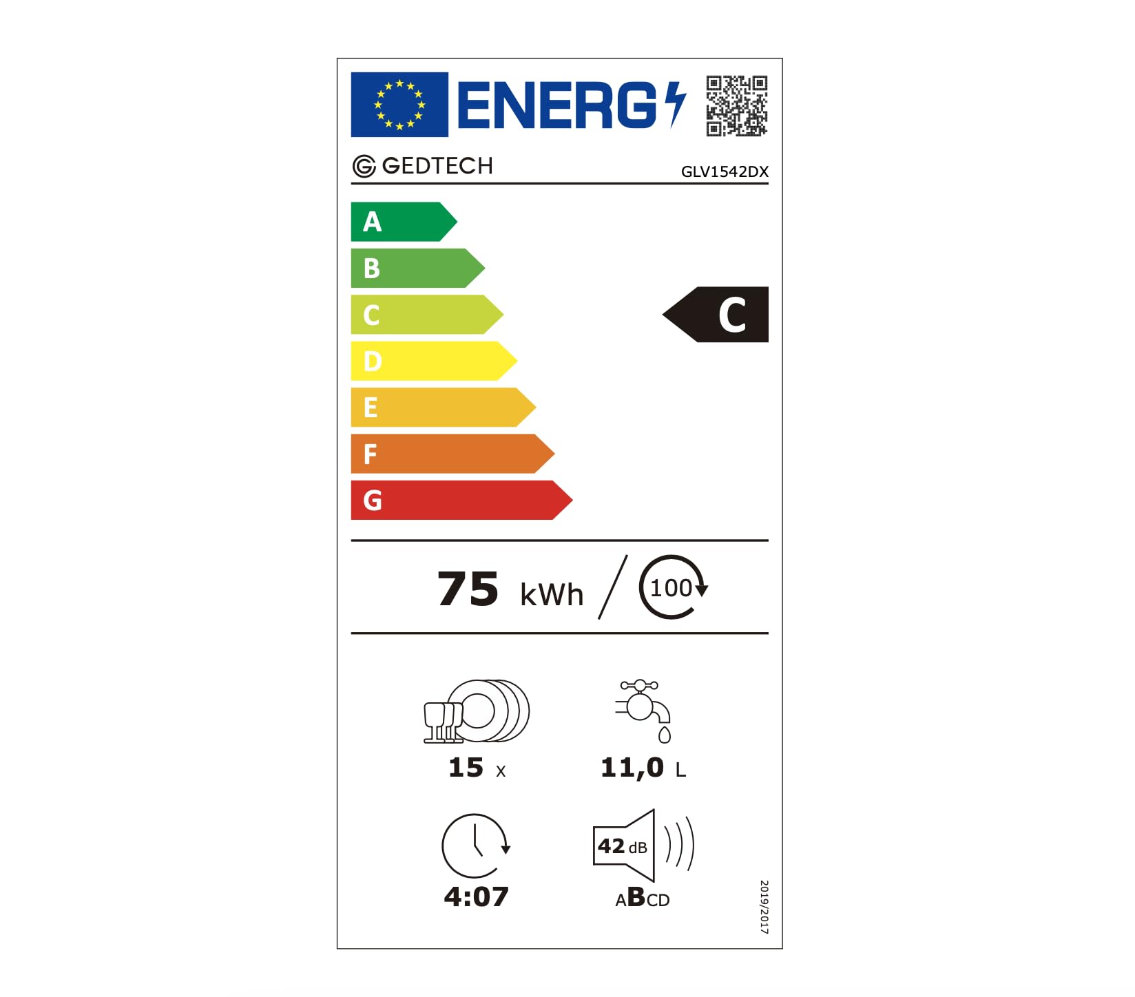 GEDTECH Lave-vaisselle GLV1542DX 15cv - Tiroir à couverts - 42 dB - Ultra silencieux - Départ Différé - Eco - Intensif - Rapide – Faible conso - Classe C - Dark Inox - Protection enfant