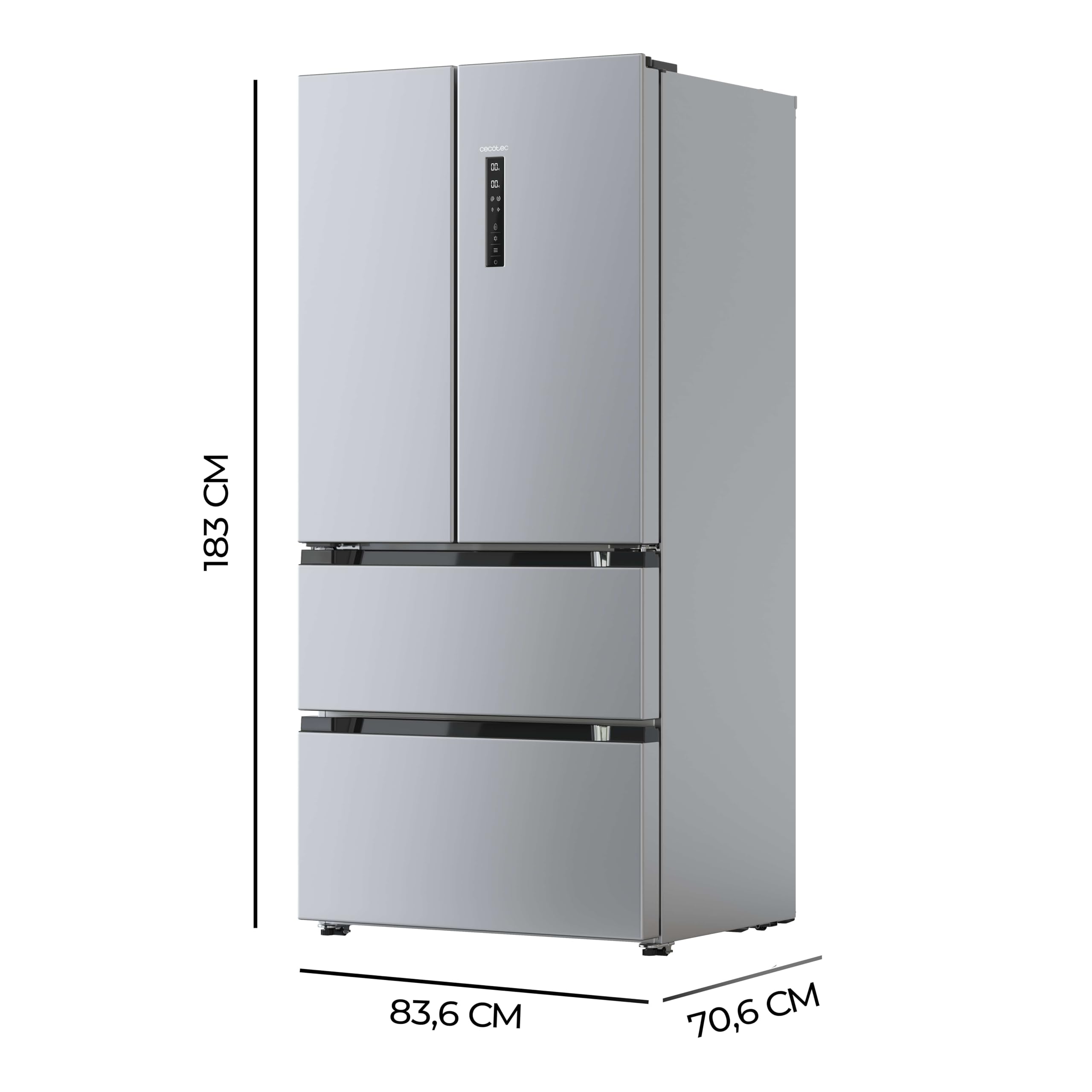 Cecotec Refrigerator French Door Stainless Steel 510 L Bolero CoolMarket FD 510 Inox E. 183 cm High, 84 cm Wide, Motor Inverter Plus, Fast Cooling and