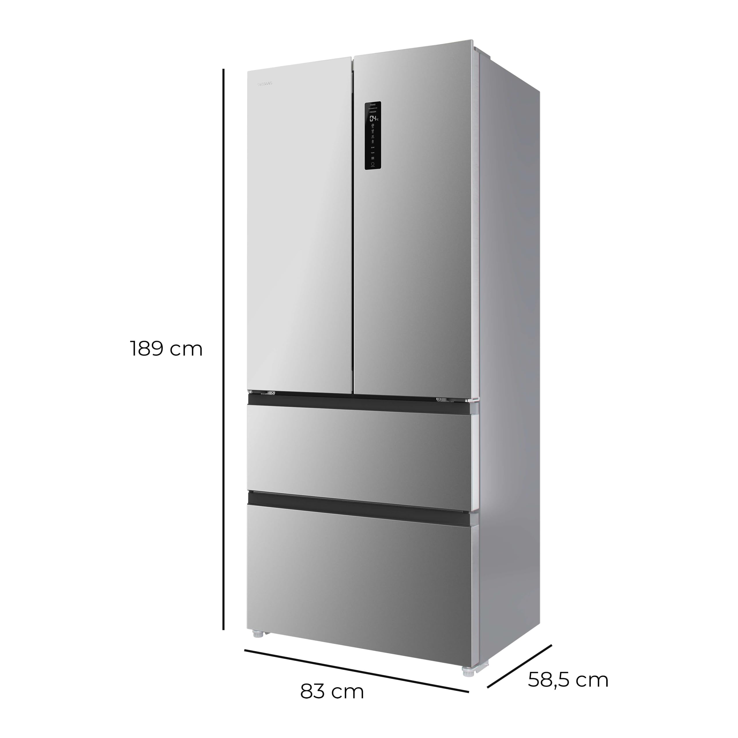 Cecotec Réfrigérateur Porte Française de 4 Portes Semi-Intégrable 458L Total No Frost Bolero CoolMarket F2D 458 SBI Inox E, Hauteur 189 cm et 83 cm Largeur, MetalFlexCooling, Compresseur Inverter