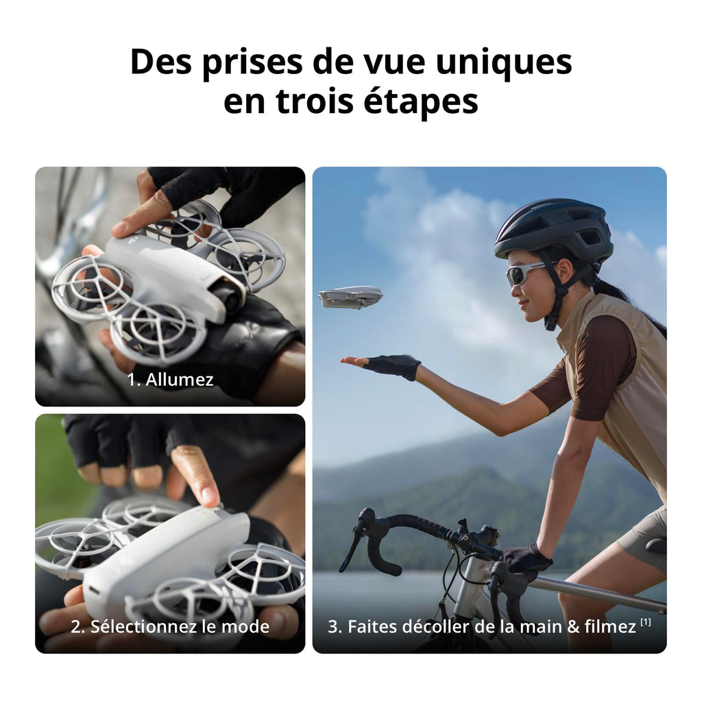 DJI Neo, Mini Drone avec Caméra 4K Ultra-HD pour Adultes, Drone Suiveur qui Vole Seul de 135 g, Décollage de la Main, Suivi de Sujet, QuickShots, Vidé