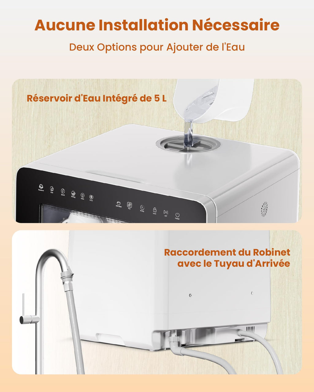 HAVA Lave-vaisselle de comptoir 2025 - Amélioré avec adoucisseur d'eau, efficacité énergétique optimale, 8 programmes de lavage, verrouillage enfant et fonction de démarrage différé