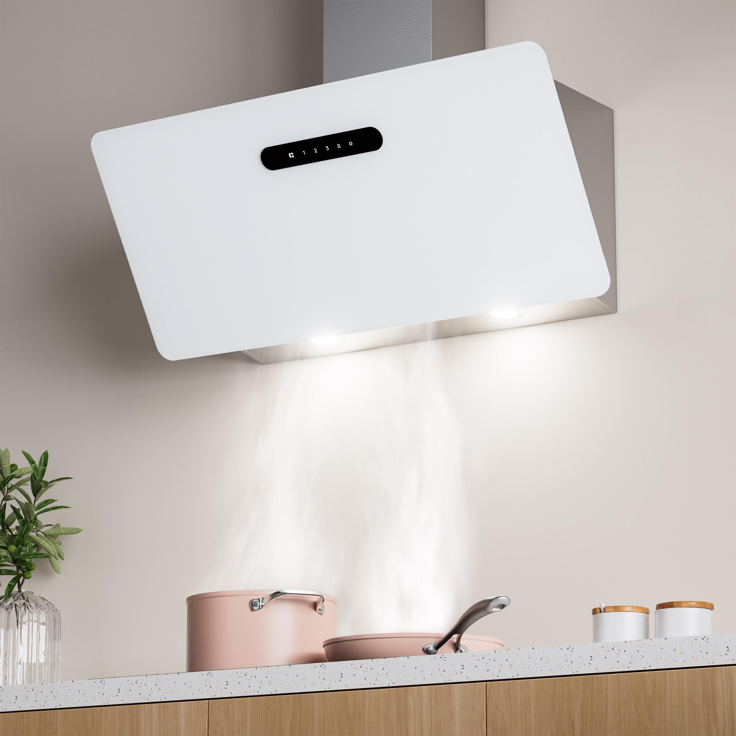 CIARRA CBCW9736K Hotte Aspirante Inclinée 90 cm 650m³/h - Classe A+++ - Filtre à Charbon Inclus - Commande Tactile- 3 Vitesses et Fonction Boost - LED Dimmable