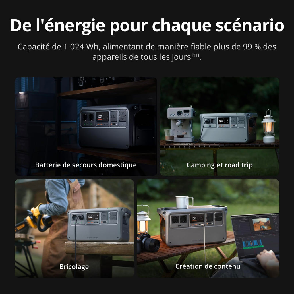 DJI Power 1000 V2, station électrique portable 1 024 Wh (Batterie LFP), sortie stable de 2 600 W, recharge de 0–80% en 37 Min, générateur électrique portable pour maisons, systèmes hors réseau