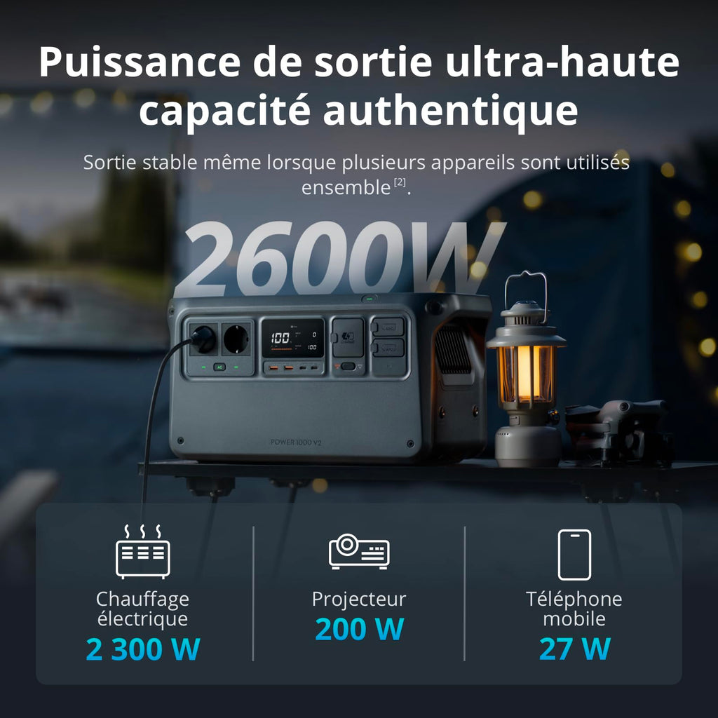DJI Power 1000 V2, station électrique portable 1 024 Wh (Batterie LFP), sortie stable de 2 600 W, recharge de 0–80% en 37 Min, générateur électrique portable pour maisons, systèmes hors réseau