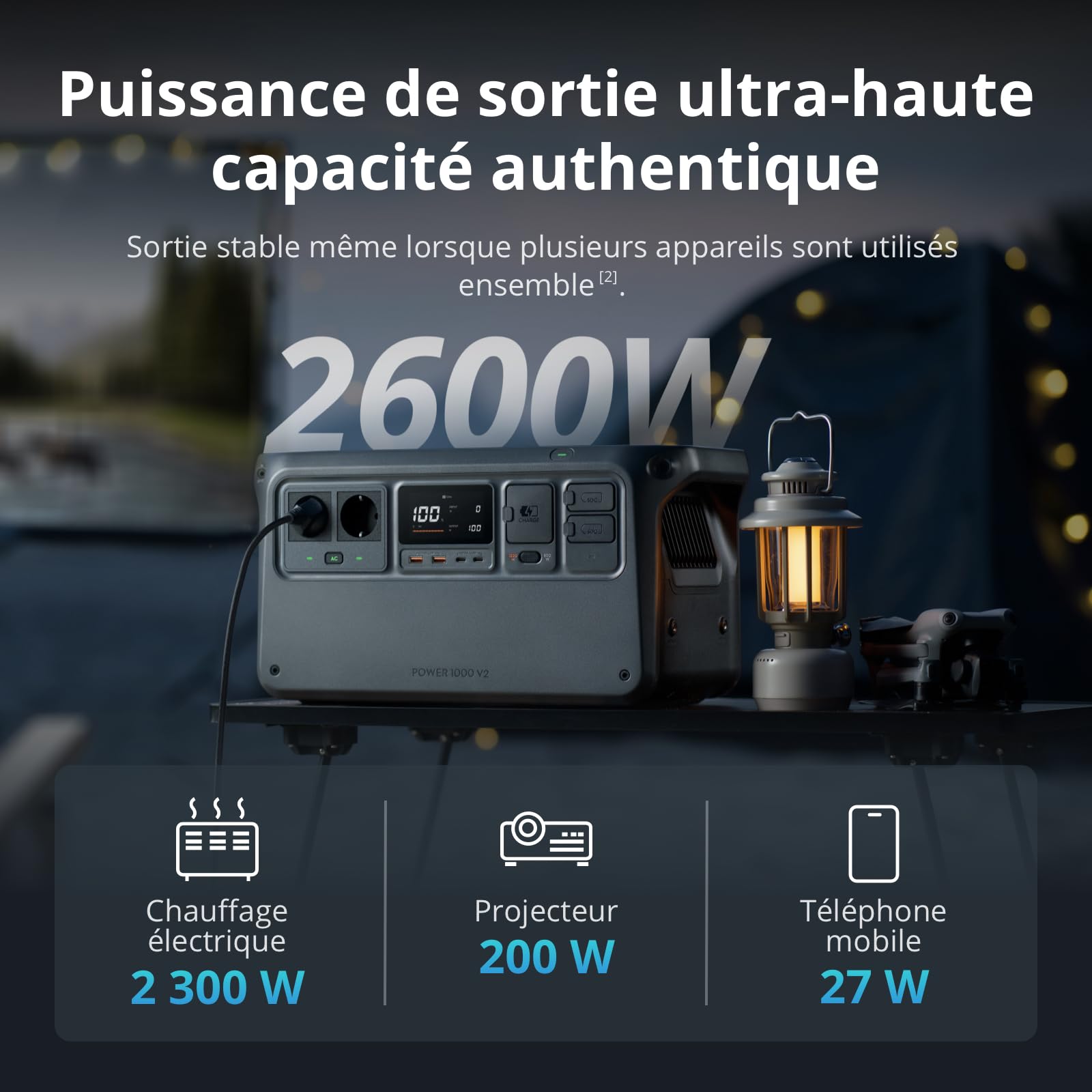 DJI Power 1000 V2, station électrique portable 1 024 Wh (Batterie LFP), sortie stable de 2 600 W, recharge de 0–80% en 37 Min, générateur électrique portable pour maisons, systèmes hors réseau