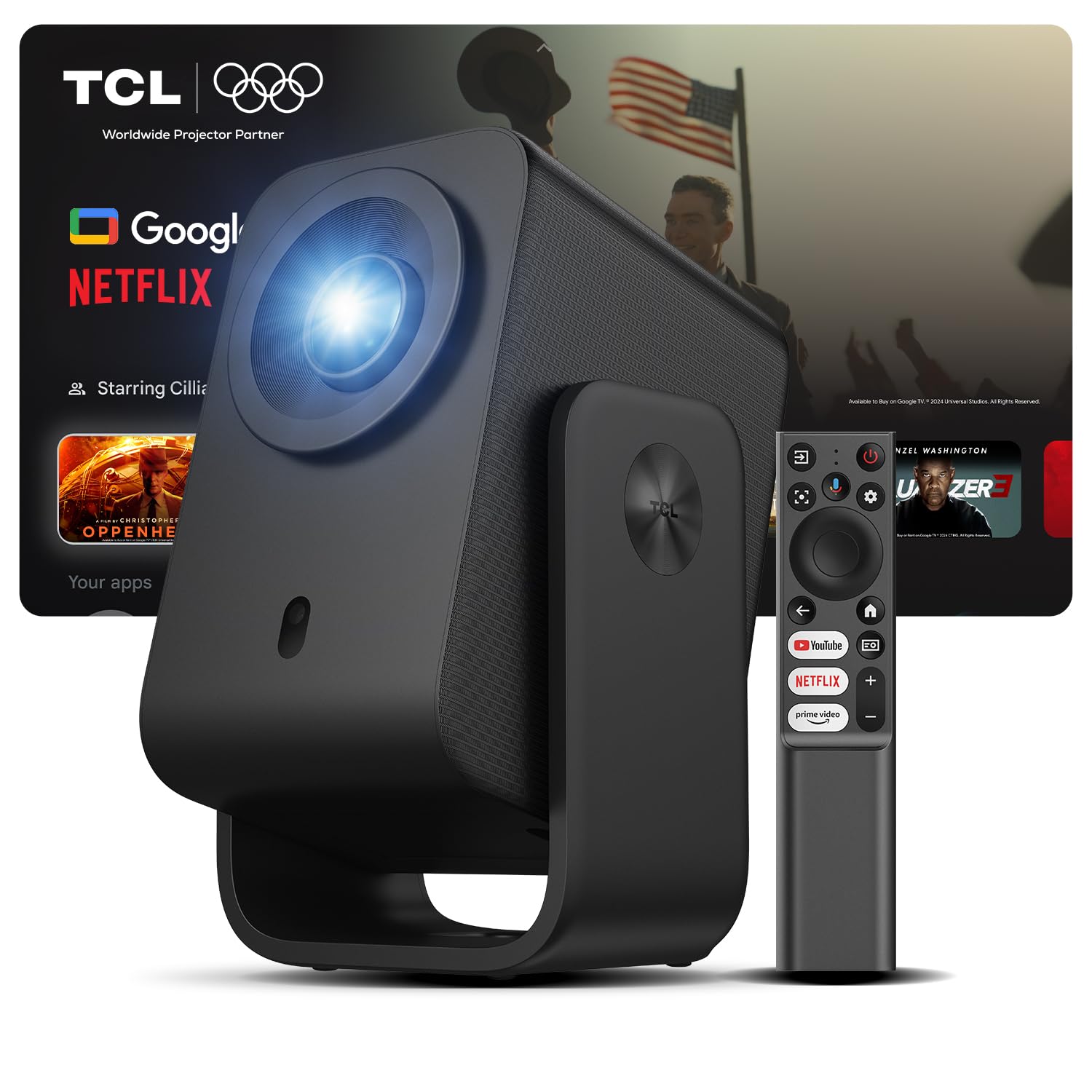 TCL C1 Videoprojecteur 4K Compatibilité, Natif 1080P, Audio Dolby 8 W, Netflix Certifié, Smart Google TV Intégré, Auto Focus/Keystone, Wi-FI Bluetooth, Pivotant à 285° Mini Projecteur Video Portable