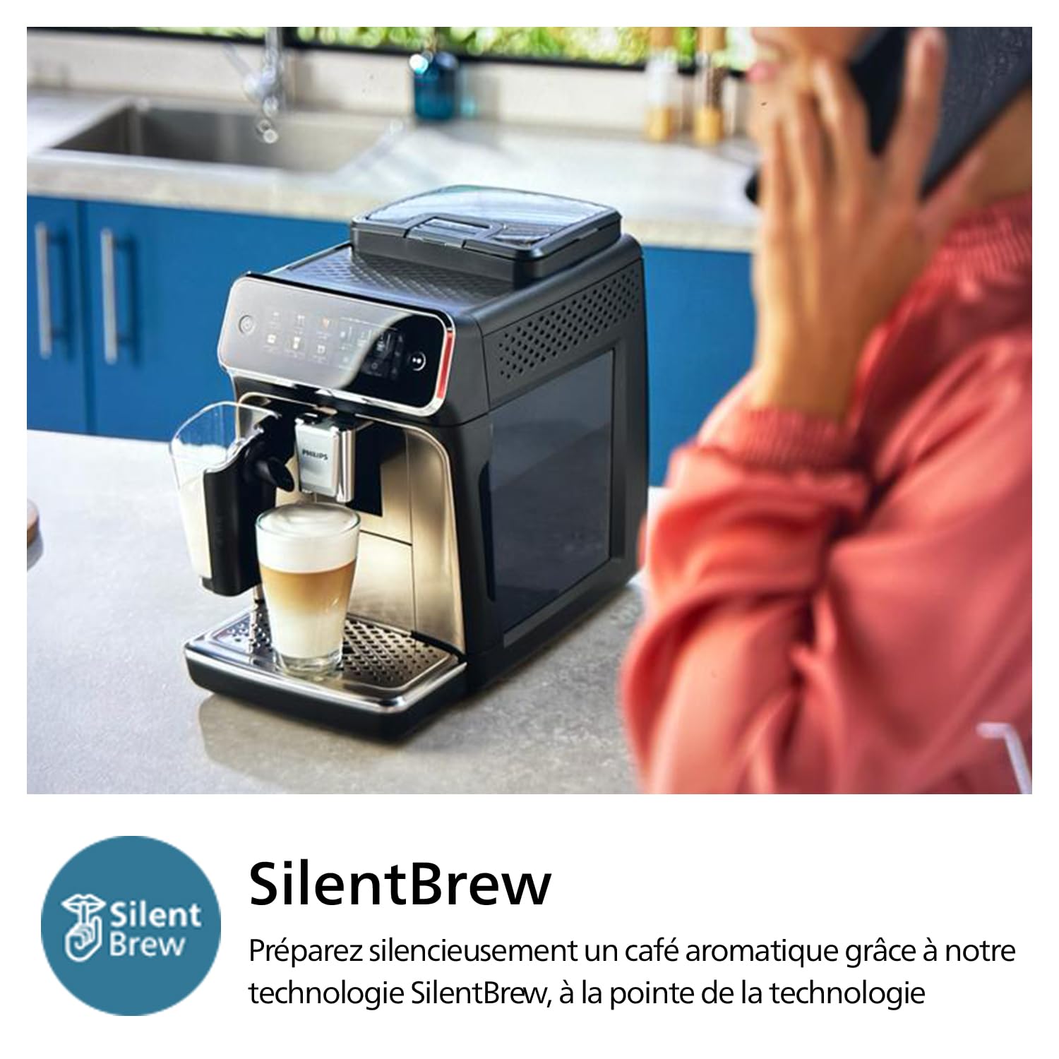 PHILIPS Machine à Expresso Entièrement Automatique Séries 3300-6 Boissons,Écran tactile couleur moderne,Système à lait LatteGo,SilentBrew,Broyeur 100%Céramique,Filtre AquaClean.Noir Chrome (EP3347/90)
