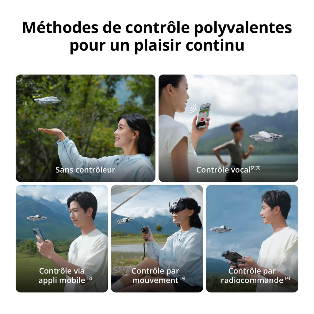 Bundle Motion Fly More DJI Neo, Mini Drone avec Caméra 4K UHD pour Adultes, Drone Suiveur qui Vole Seul de 135 g, Décollage du Creux de la Main, Suivi de Sujet, avec RC Motion 3 et 3 Batteries