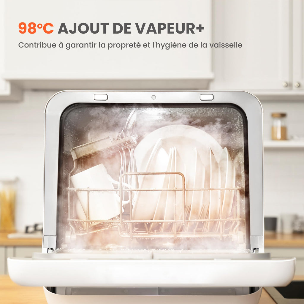 COMFEE' Lave-vaisselle de comptoir, mini lave-vaisselle de table avec 6 programmes, lavage à la vapeur,Soins pour bébé et lavage des fruits, sans plom