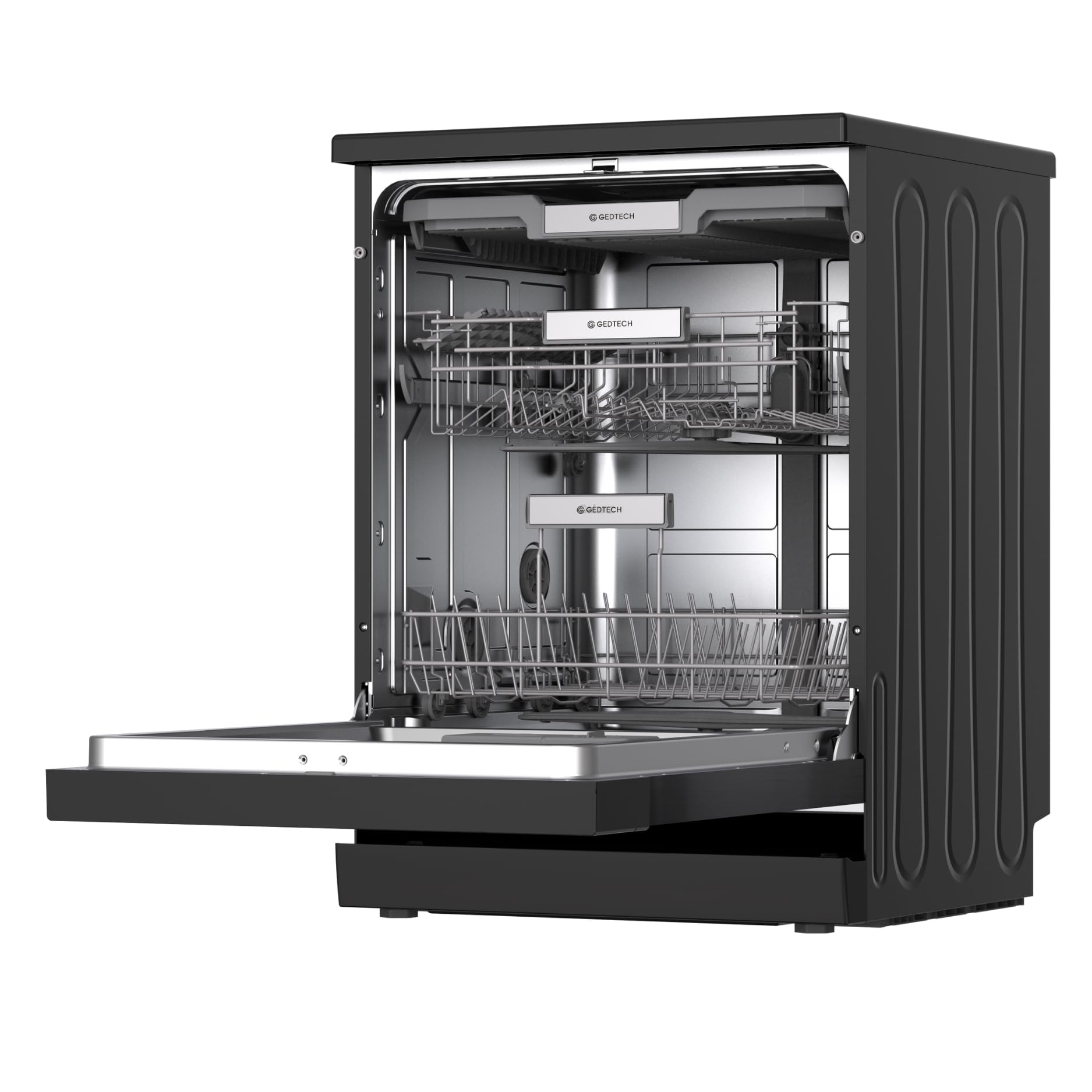 GEDTECH Lave-vaisselle GLV1542DX 15cv - Tiroir à couverts - 42 dB - Ultra silencieux - Départ Différé - Eco - Intensif - Rapide – Faible conso - Classe C - Dark Inox - Protection enfant
