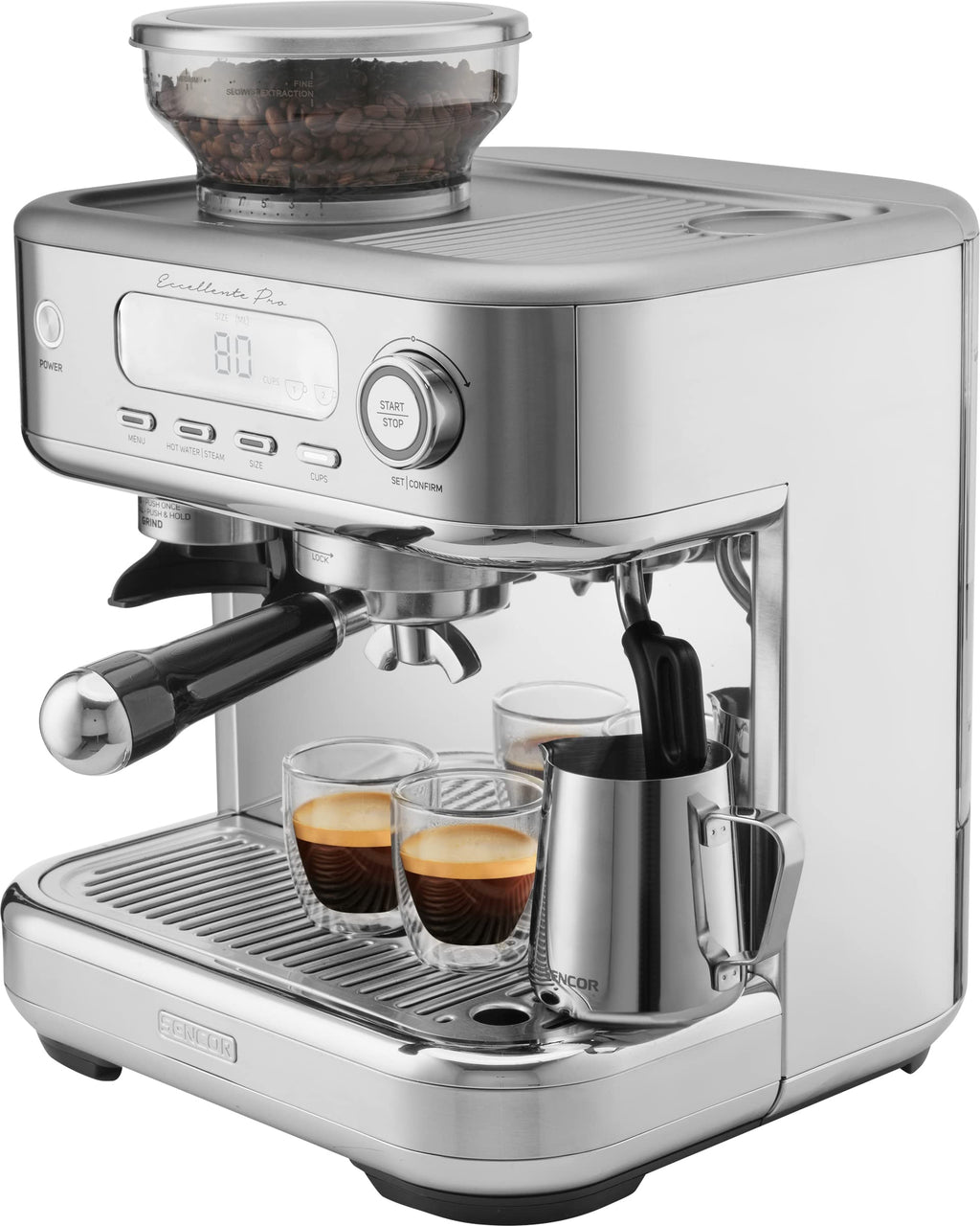 SENCOR Machine Expresso, Mousseur à lait, Broyeur Café à Grain, Ecran LCD, Caftière Espresso, Cappuccino, Expresso avec Broyeur Barista Express, Excellence plus, Réservoir Eau et Café Grande Capacité
