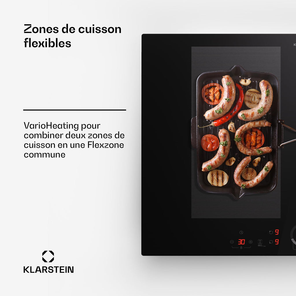 Klarstein Table de cuisson électrique induction encastrée 7000W 4 feux ThermoBoost