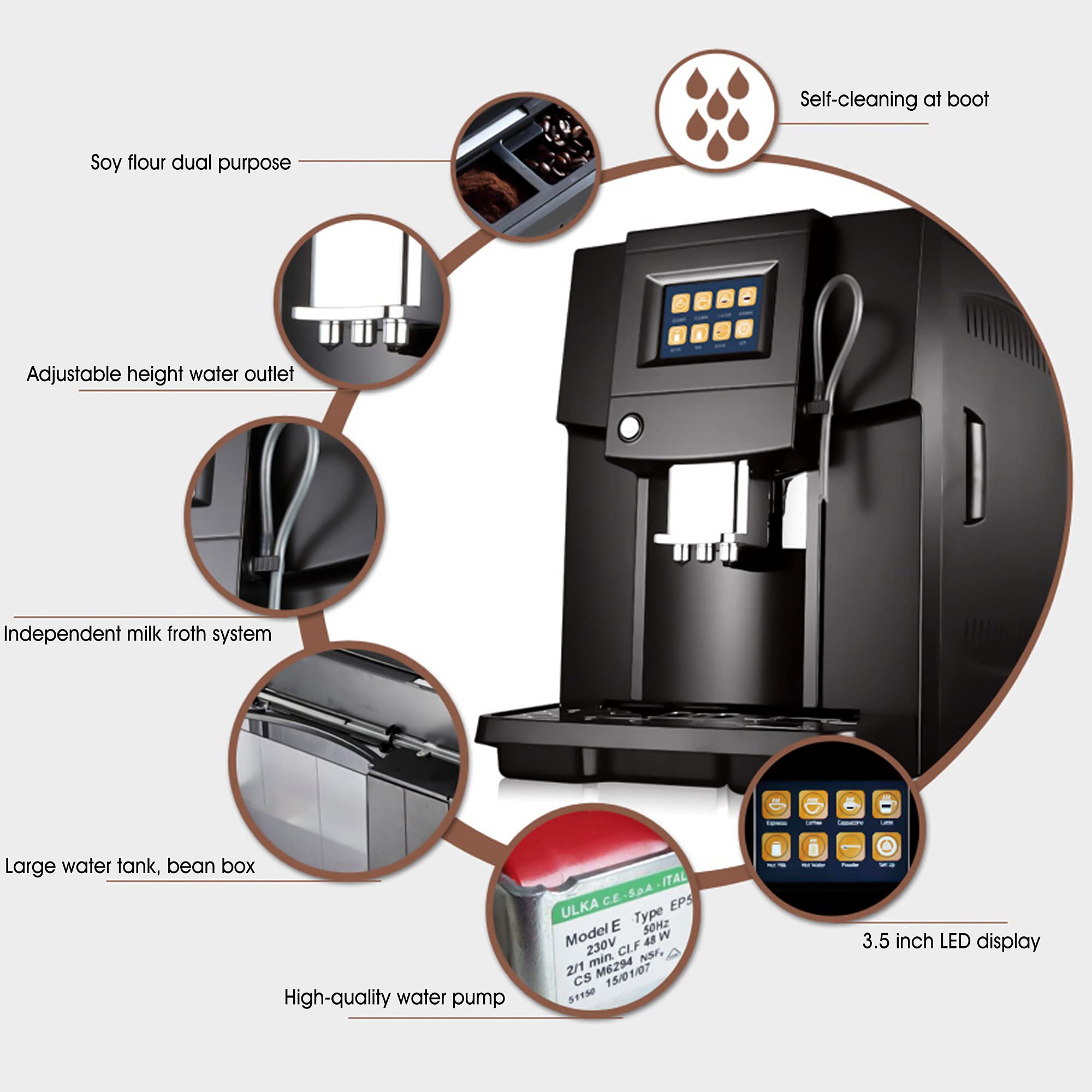 QJRGUY Machine à café Automatique 200W, Fabricant Cappuccino Expresso, avec système Mousse de Lait indépendant équipement réglable, Rouge, Argent