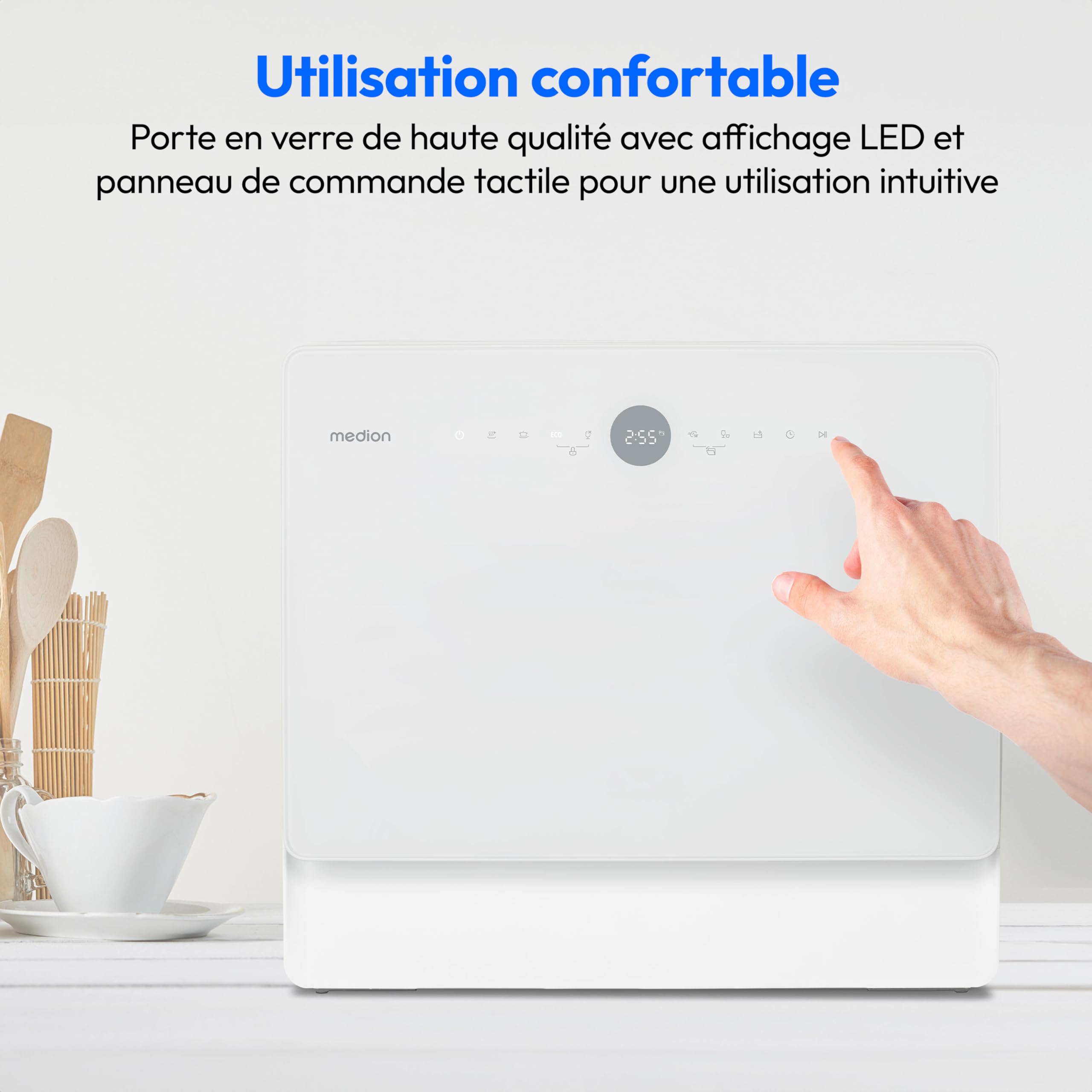 MEDION Mini lave-vaisselle DWT50 (lave-vaisselle de table, lave-vaisselle, 5 couverts, fonctionne avec/sans raccordement à l'eau, fonction seau, 35 cm