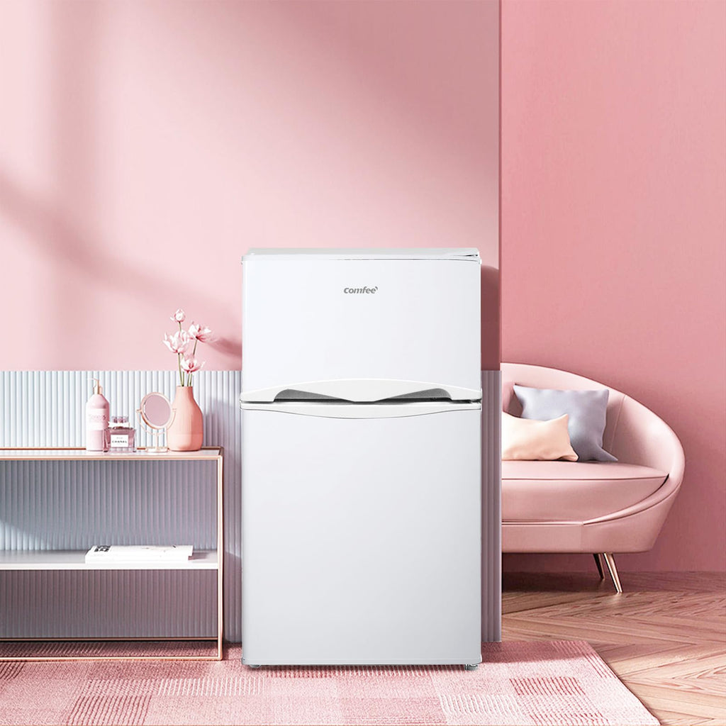 COMFEE' RCT87WH2(E) Réfrigérateur Congélateur Sous Plan, Petit Réfrigérateur Congélateur 87L avec Éclairage, Étagères Amovibles, Thermostats Réglables, Portes Réversibles, Blanc [Classe Énergétique E]