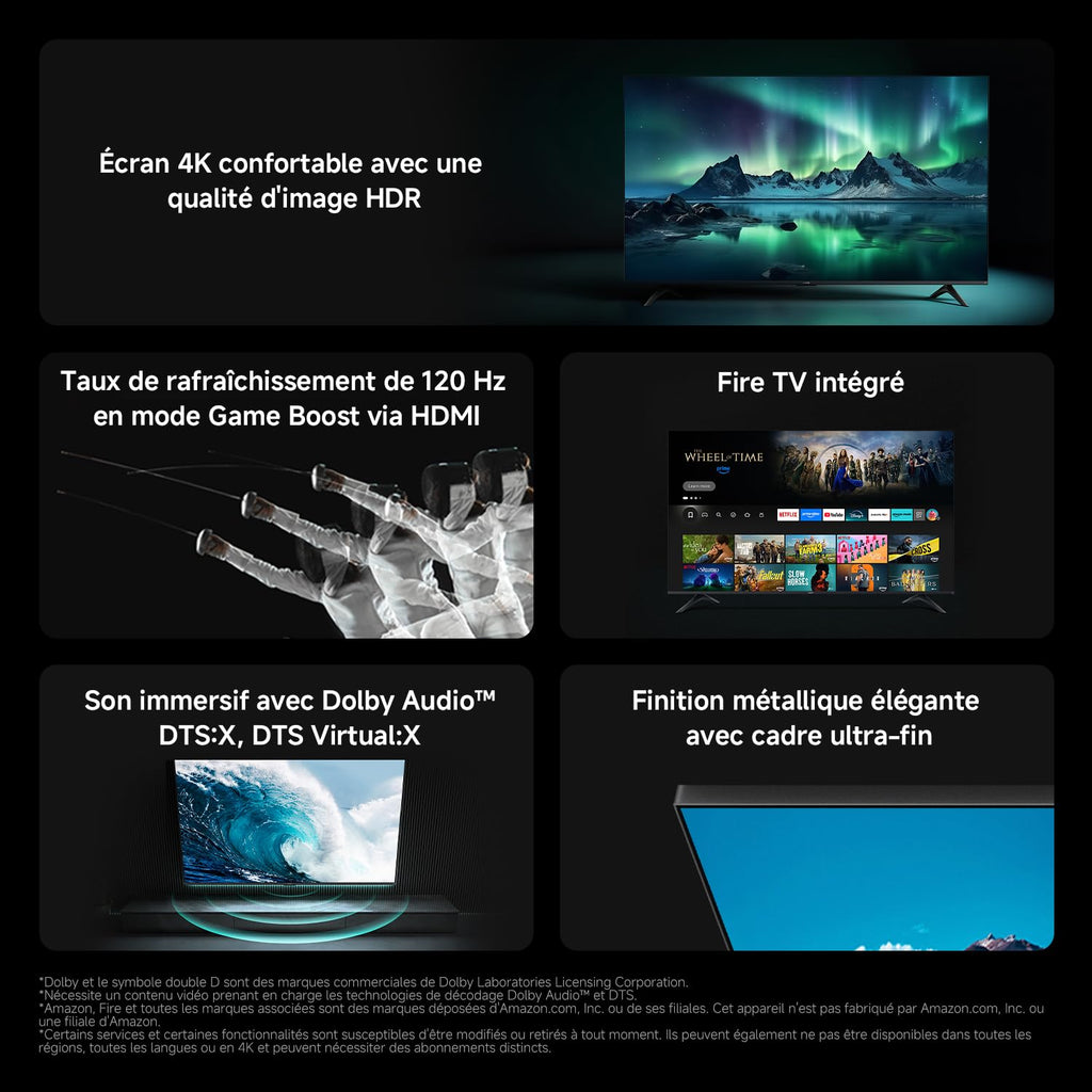 Xiaomi TV F 50, 127 cm (50 Pouces), 4K UHD, Smart TV, Fire TV, Contrôle Vocal Alexa, HDR10, MEMC, Mode Game Boost 120Hz, 2Go+32Go, Compatible avec AirPlay