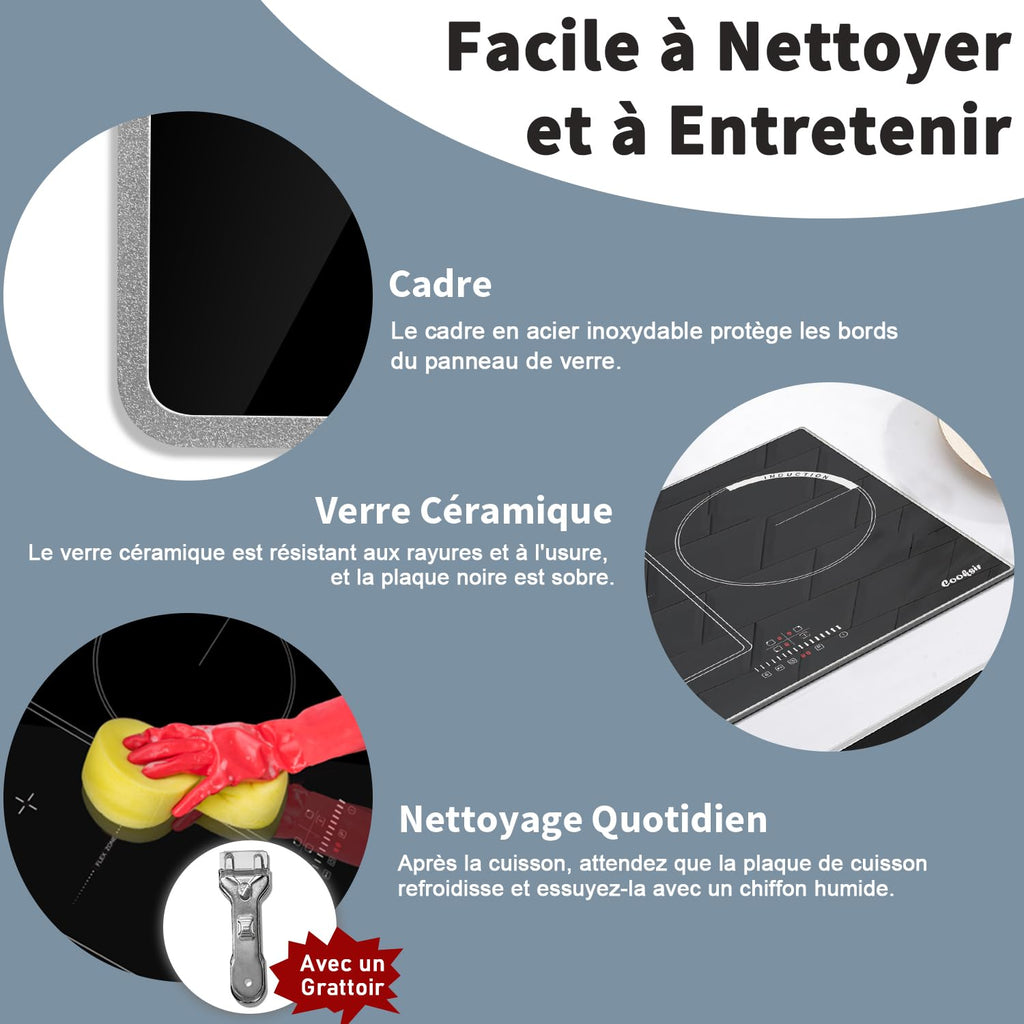 Cooksir Plaque Induction 3 Feux avec Cadre, Table de Cuisson Induction 60cm Encastrable, 6800W, Commande Tactile à Curseur, Bord Inox, Zone Flexibles pour le Grille, Sans Fiche, 240V