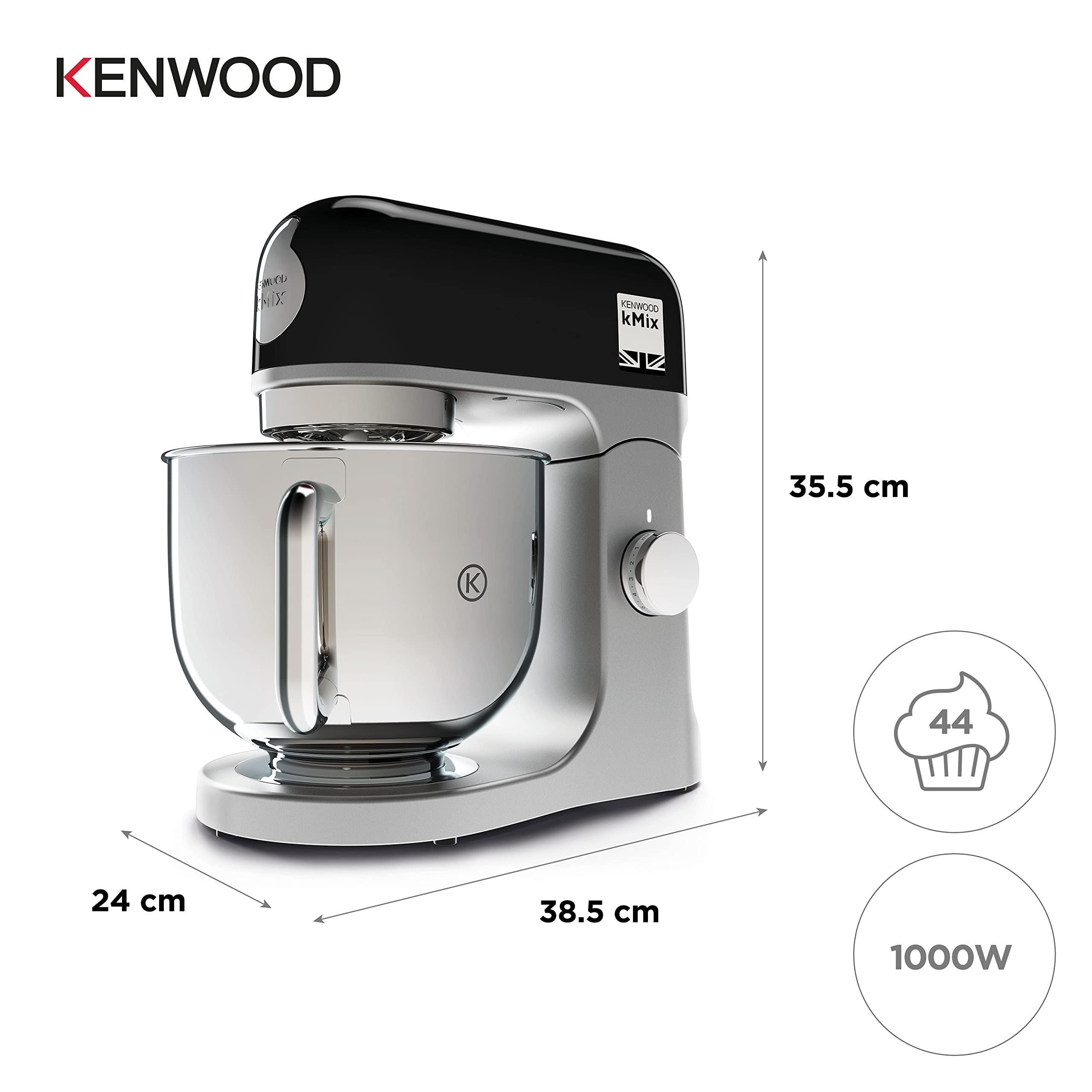 Robot pâtissier Kenwood kMix KMX750BK - bol 5 litres - 6 vitesses - 3 accessoires - noir