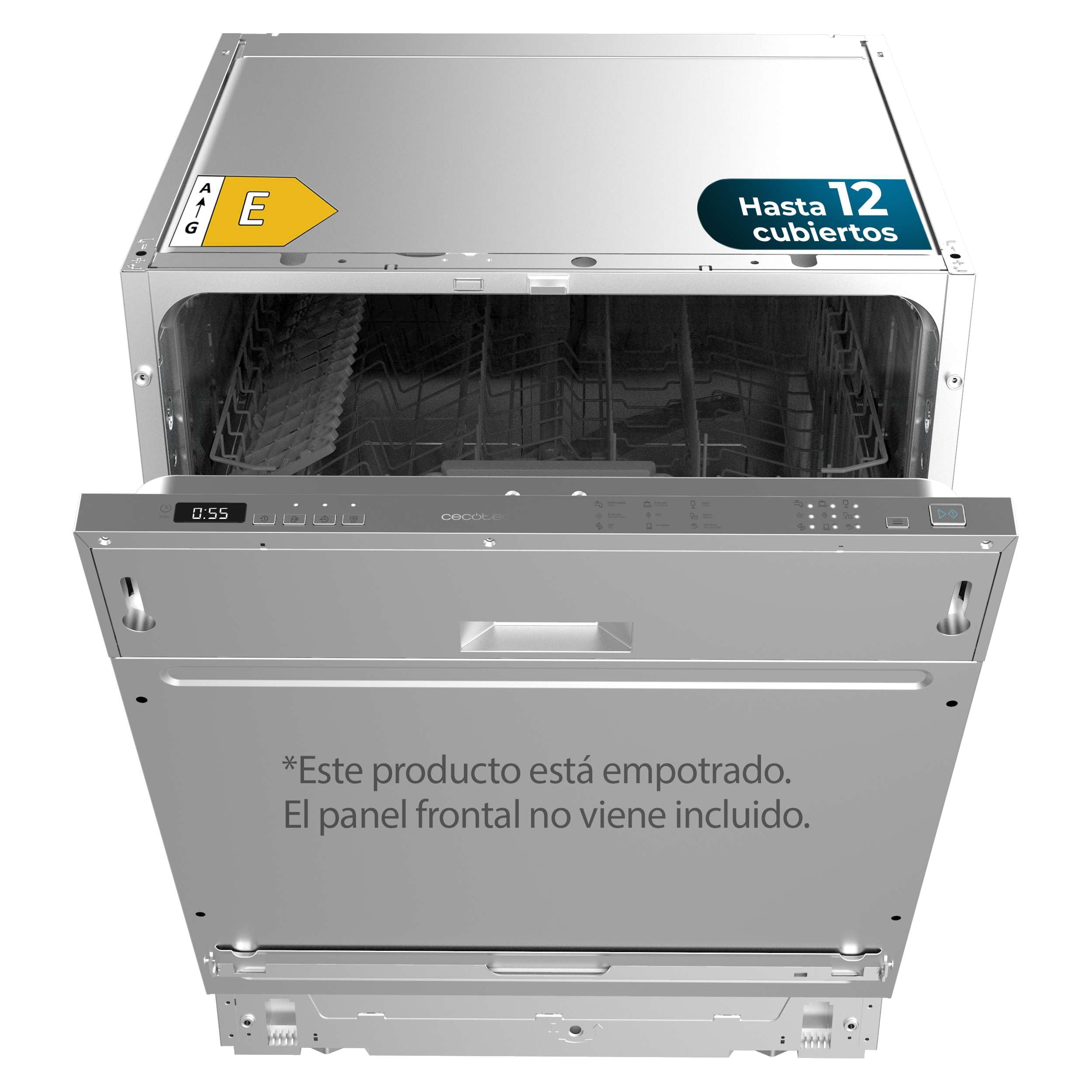 Cecotec Lave-vaisselle Intégrable 60cm Bolero Aguazero 6110 Full-BI. 1850W, 12 Couverts et 7 Programmes, Fonction Demi-charge, Programme 3 en 1, Départ Différé, Dry+ et KidBlock, Panier à Couverts.
