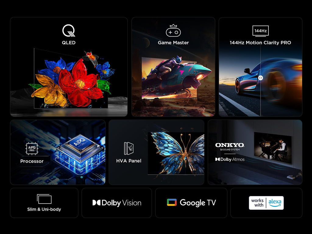 TCL 75T8C 75" QLED 4K HDR Ultra HD TV, Smart TV Powered by Google TV (Dolby Vision & Atmos, 144Hz Motion Clarity Pro, FreeSync, Onkyo 2.1 Sound, Voice Control)