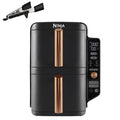 NINJA Double Stack XL Air Fryer 2 Compartiments Verticale, Compact, 4 Niveaux de Cuisson, Capacité de 9,5L, Air Fryer 6-en 1, Pièces Antiadhésives Amovibles Lavables Au Lave-Vaisselle, Noir/Cuivre
