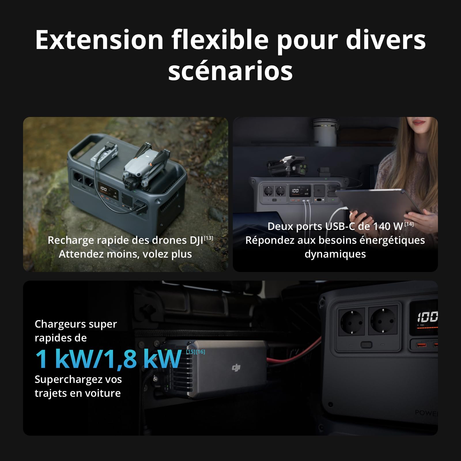 DJI Power 1000 V2, station électrique portable 1 024 Wh (Batterie LFP), sortie stable de 2 600 W, recharge de 0–80% en 37 Min, générateur électrique portable pour maisons, systèmes hors réseau