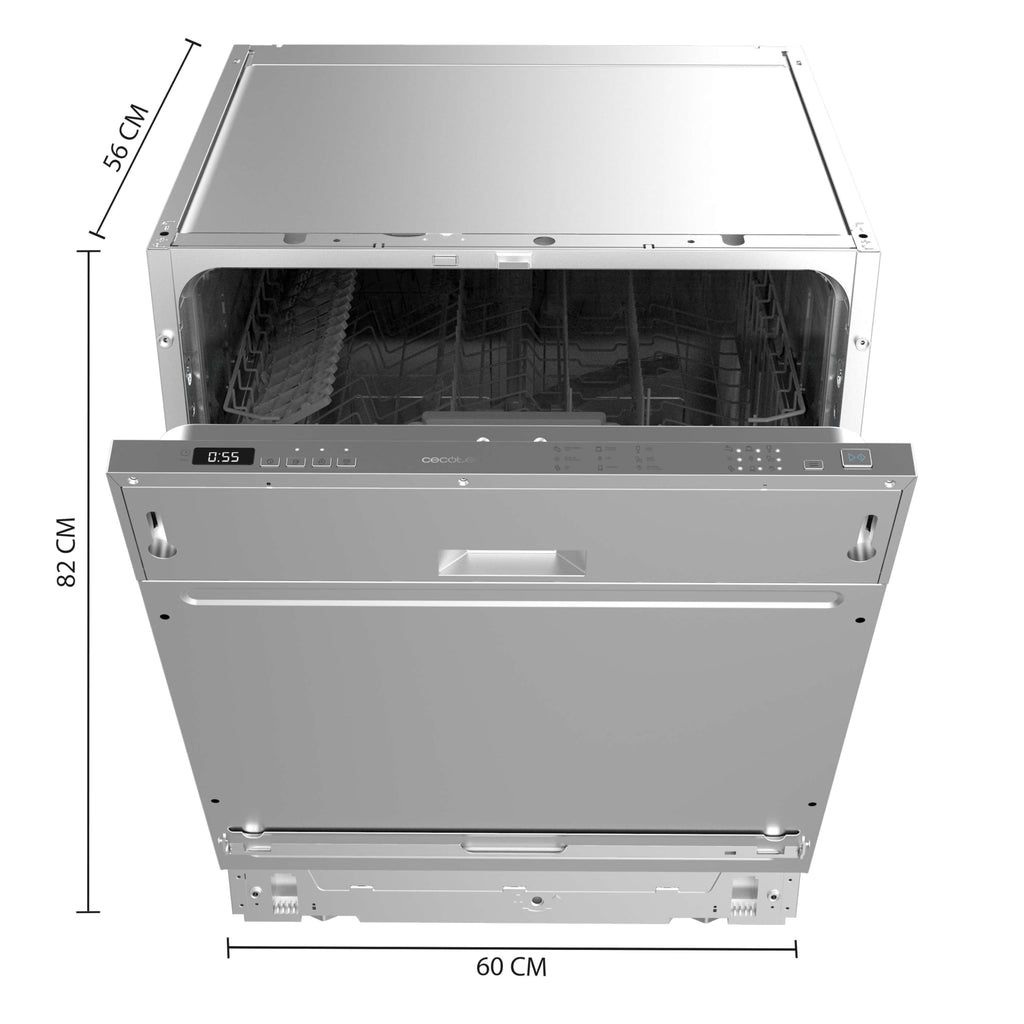 Cecotec Lave-vaisselle Intégrable 60cm Bolero Aguazero 6110 Full-BI. 1850W, 12 Couverts et 7 Programmes, Fonction Demi-charge, Programme 3 en 1, Départ Différé, Dry+ et KidBlock, Panier à Couverts.