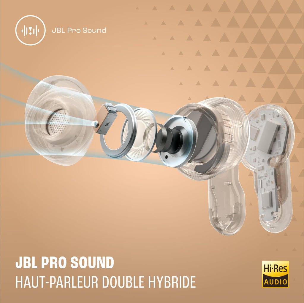 JBL Tour Pro 3, Écouteurs sans Fil, étui Intelligent de Recharge, 40h d'autonomie, avec Réduction de Bruit Adaptative, Bluetooth, Son Spatial 360, Marron