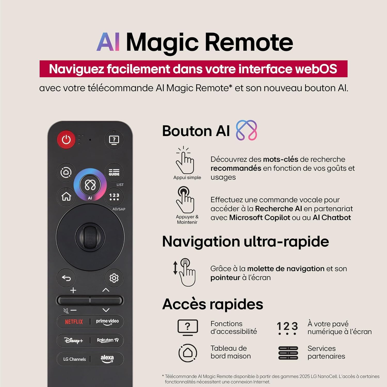 LG TV NANOCELL AI 2025 | 43NANO90| 43'' (108cm) | 4K UHD | HDR10 |webOS 25 | Télécommade AI Magic Remote | Alexa, Google Assistant | Netflix Disney+ Canal+ Prime Video | AirPlay 2 | Couleurs Pures