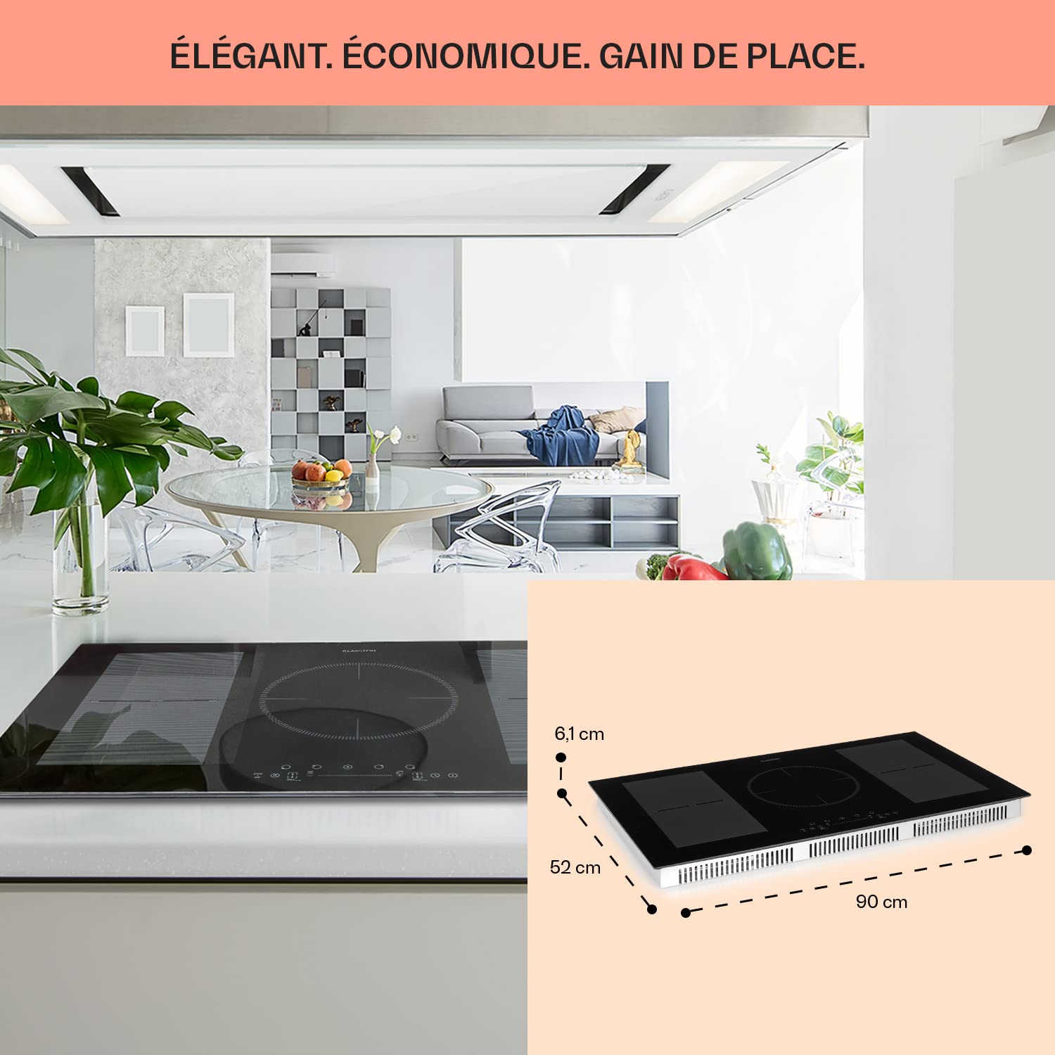 Klarstein Plaque de Cuisson Electrique à Induction 9300W, Plaque Encastrées 5 Feux, Tables de Cuisson Encastrable, Contrôle Tactile, Rechaud pour la Cuisine